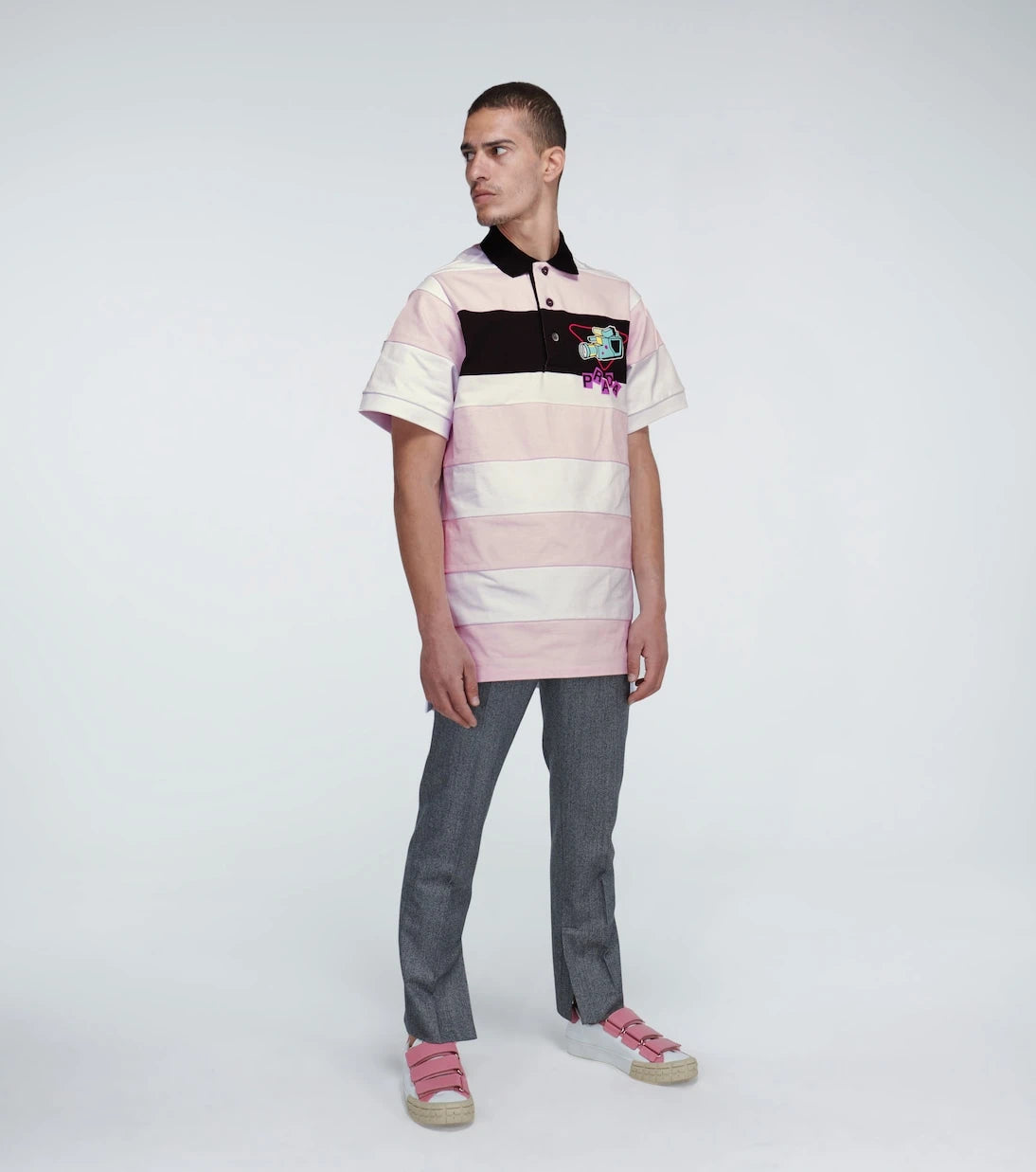Prada - Camera print striped polo shirt