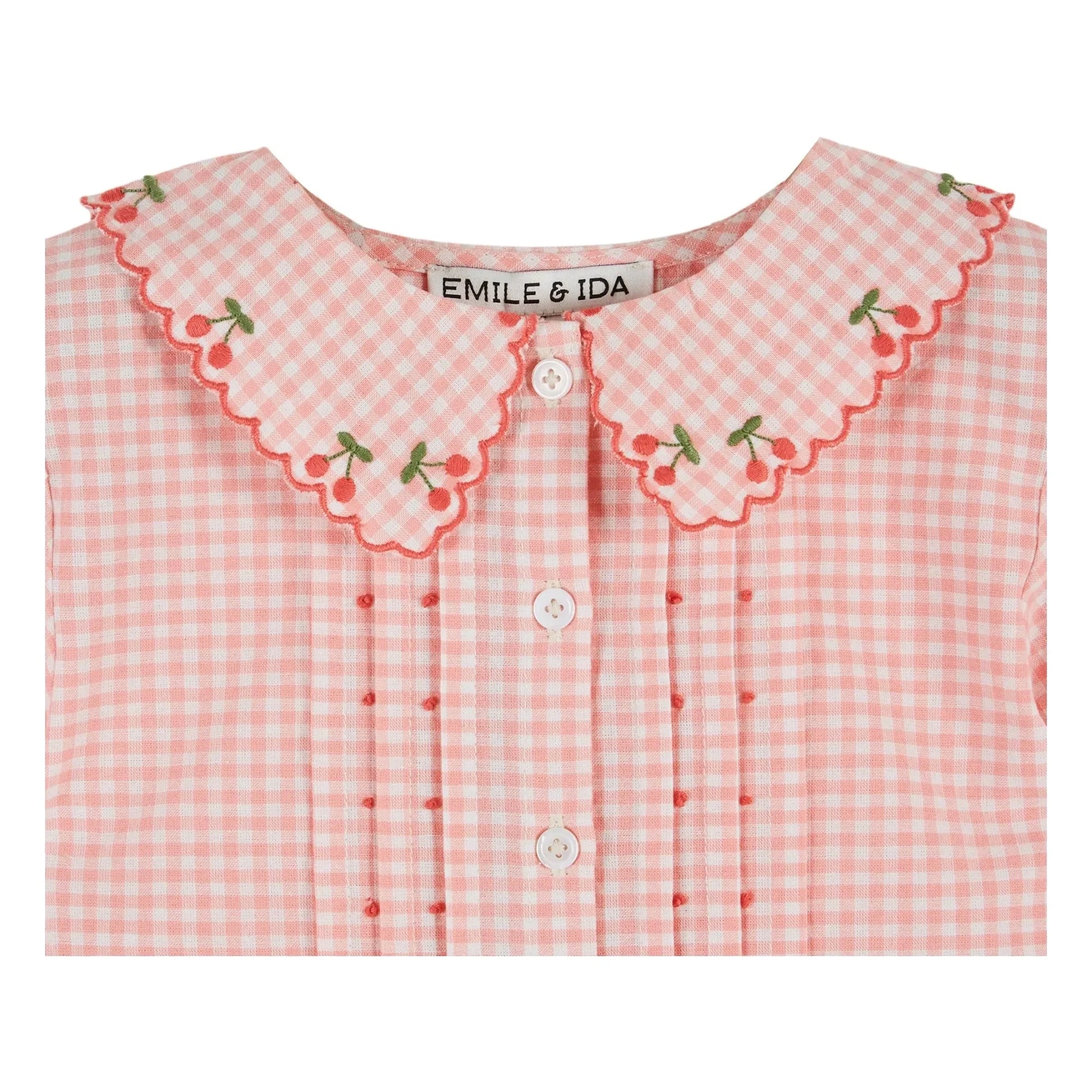 Emile et Ida - Gingham Embroidered Blouse Organic Cotton | Pink