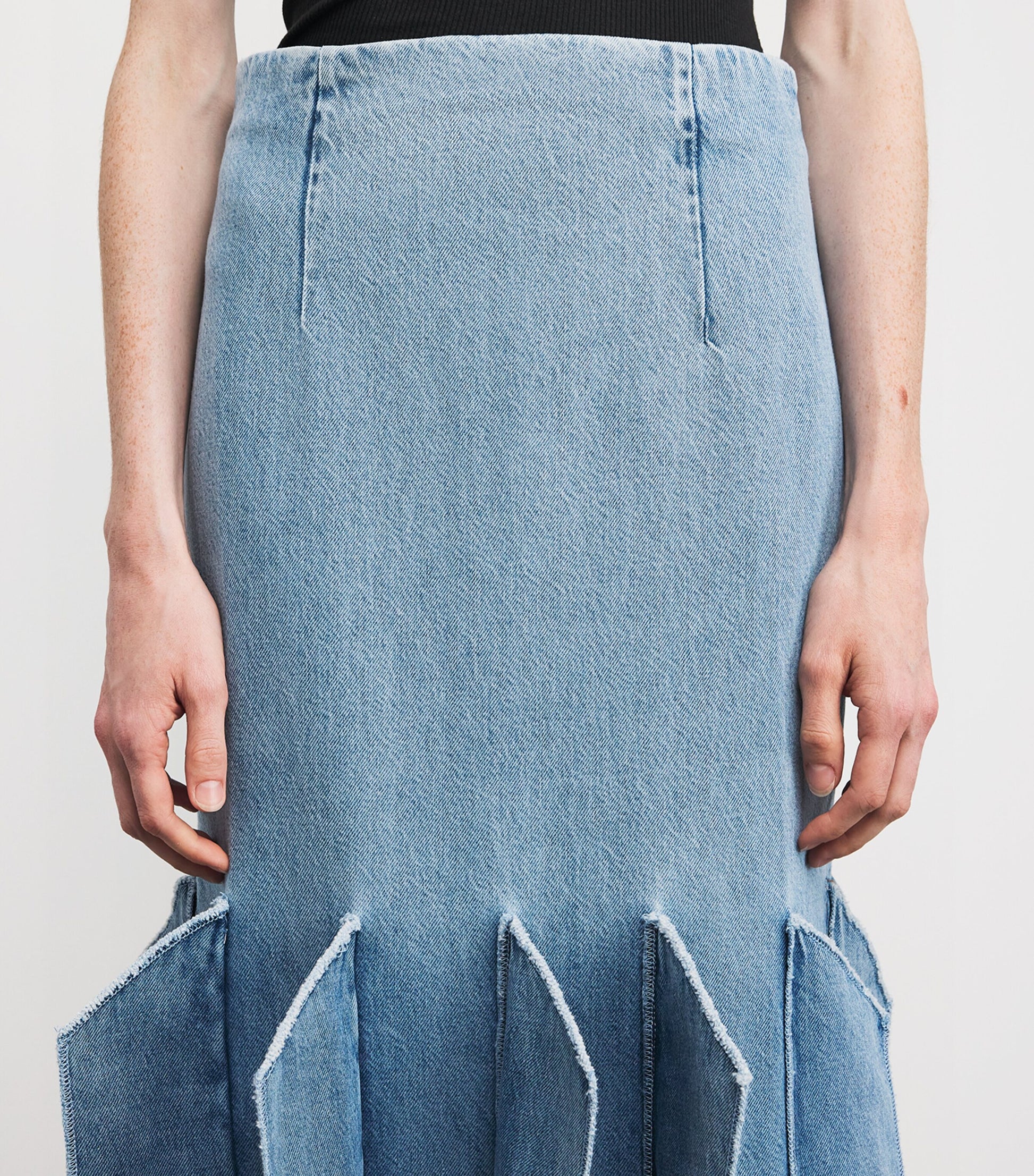 A.W.A.K.E. Mode Blue Denim Panelled Maxi Skirt