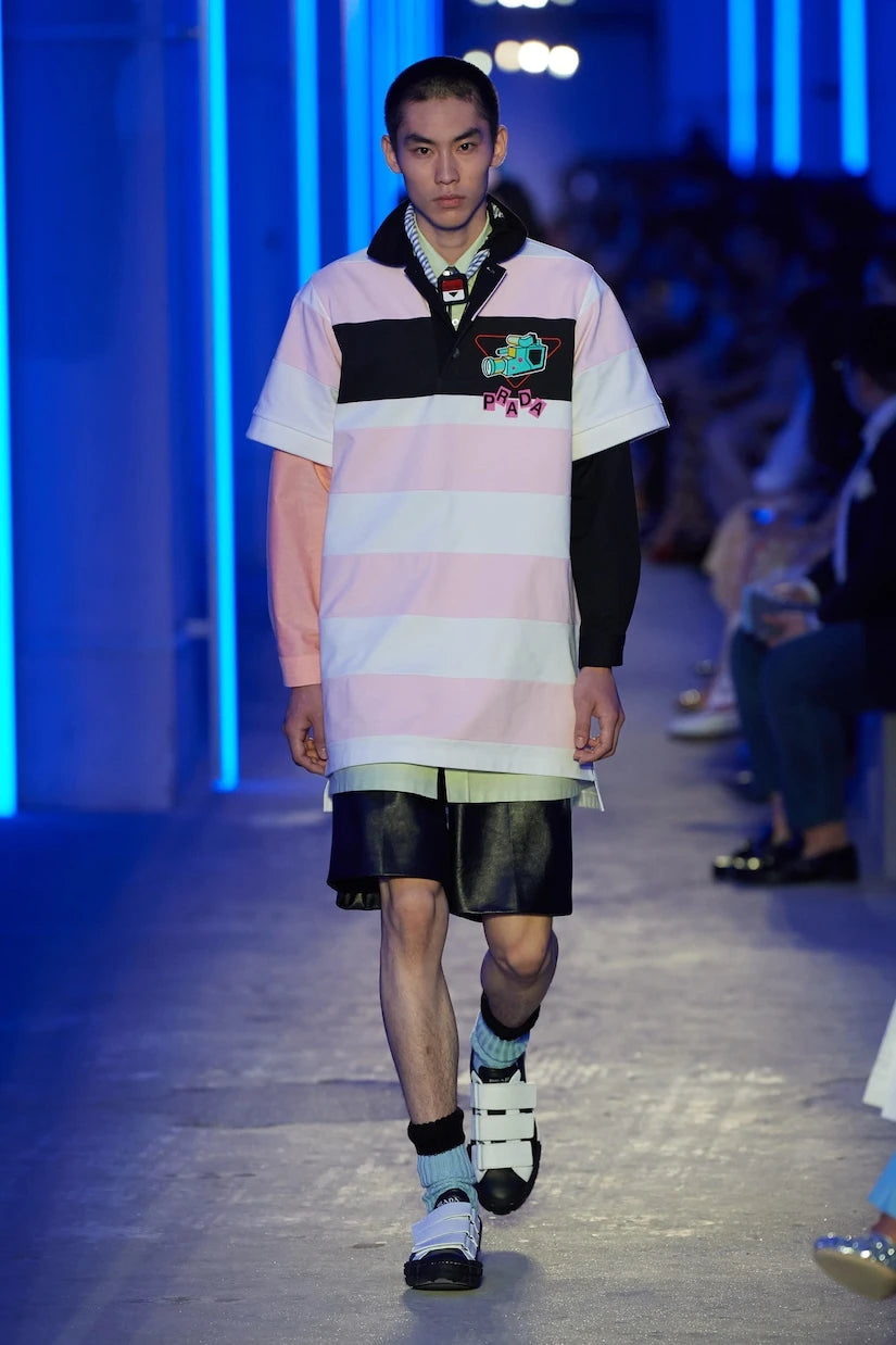 Prada - Camera print striped polo shirt