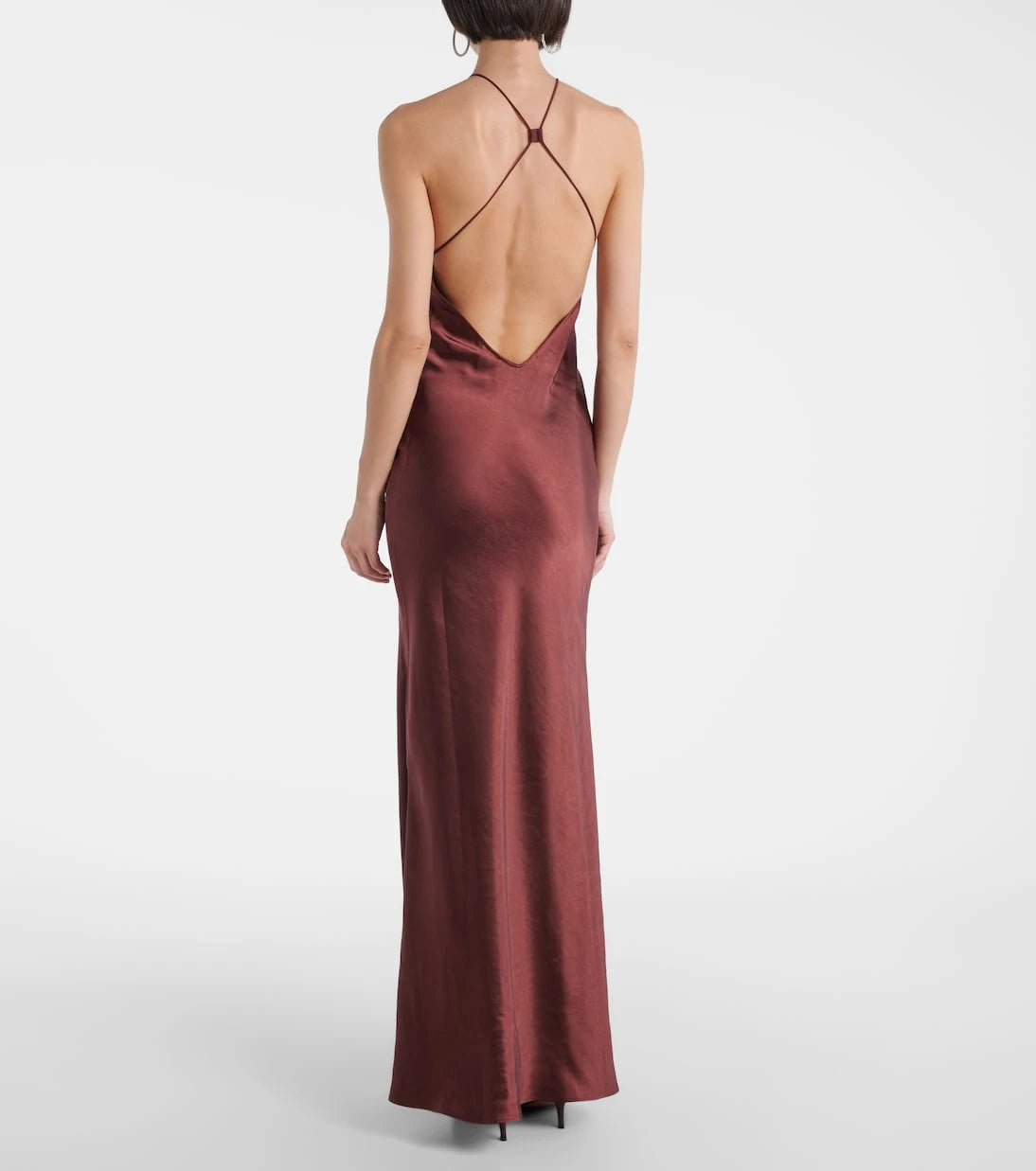 Self-Portrait - Lace-trimmed halterneck satin gown