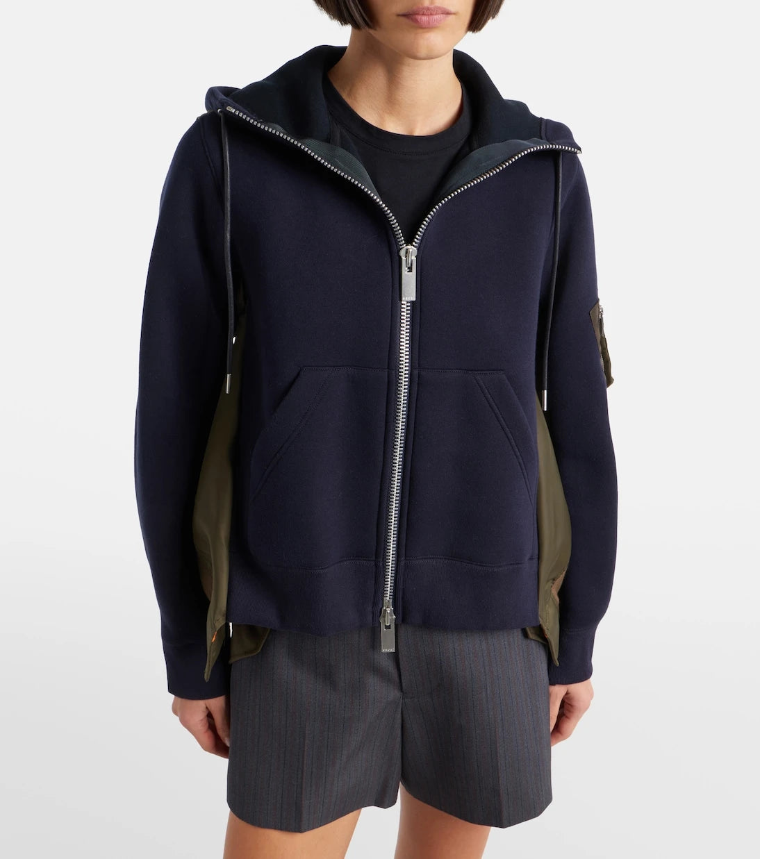 Sacai - سويت شيرت بقبعة بسحاب وبأجزاء مختلفة