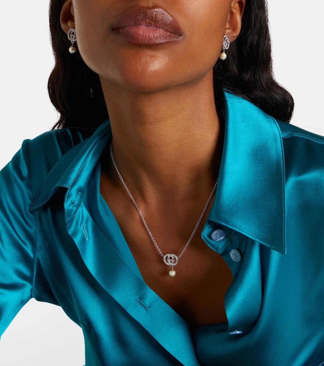 Gucci - Interlocking G embellished pendant necklace