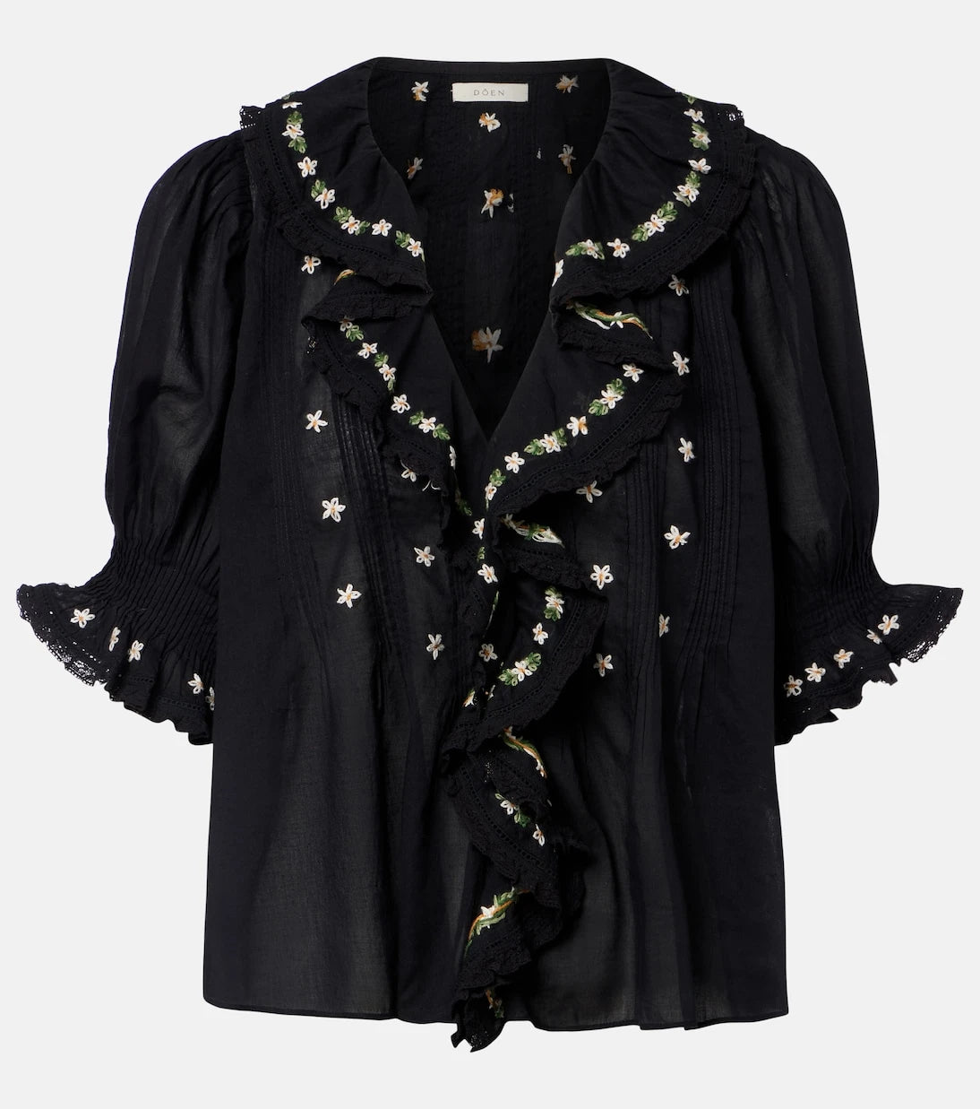 Dôen - Hettie floral embroidered ruffled cotton blouse