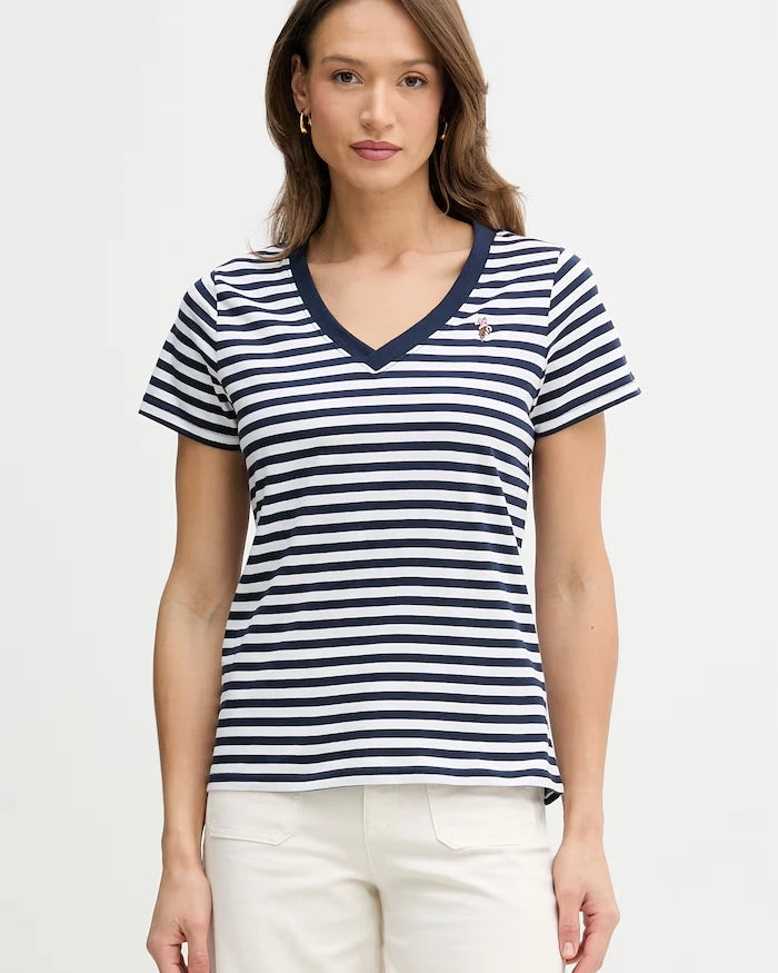 U.S. Polo Assn. STRIPE V-Yaka Pamuklu Tişört