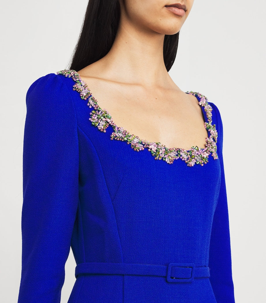 Blue Wool Embellished Gown
