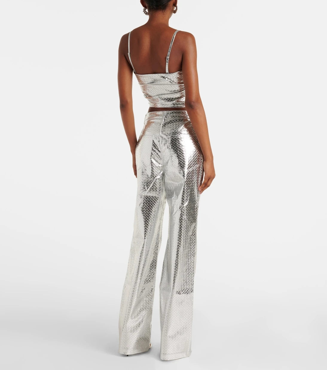 Rotate - Metallic-effect high-rise straight pants