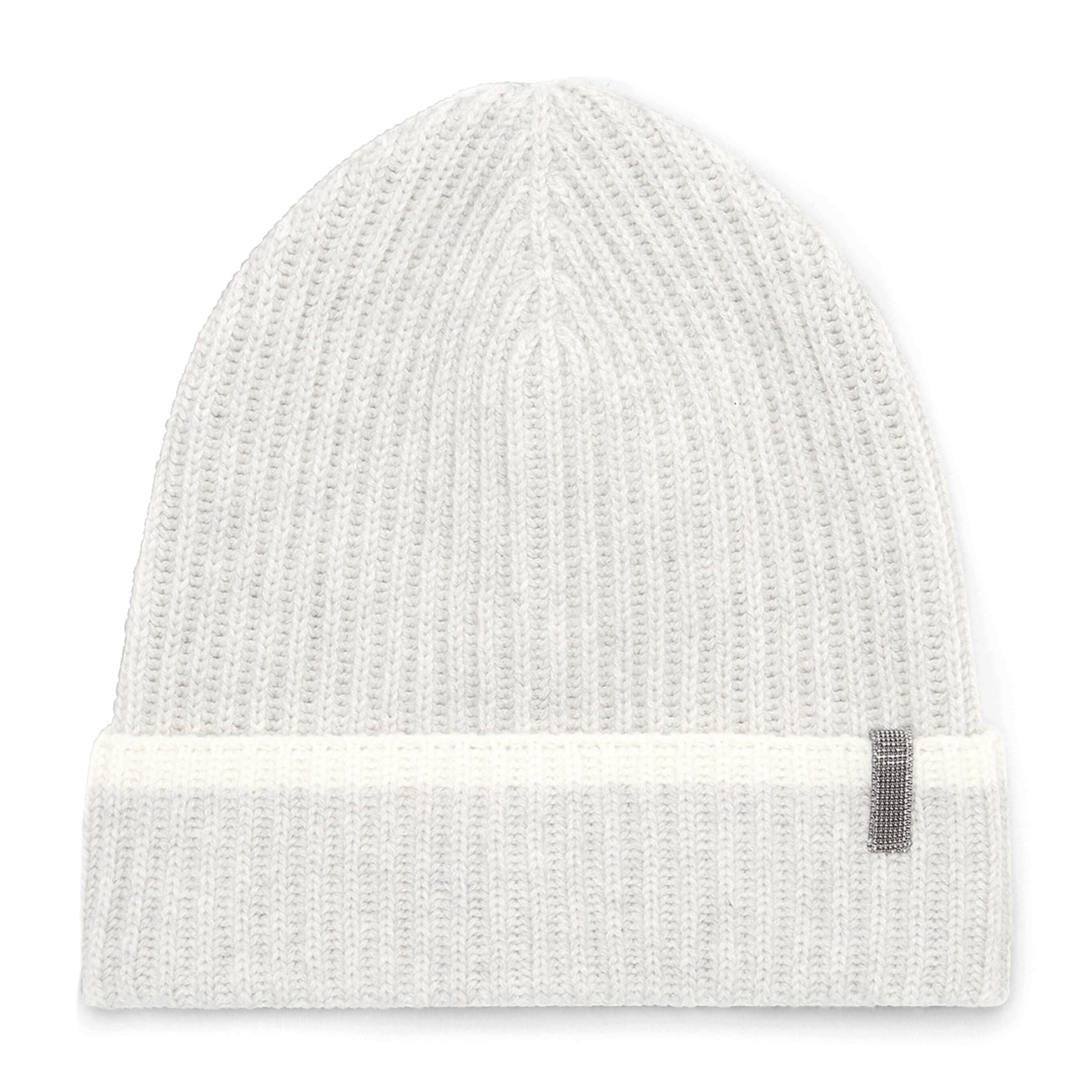 White Cashmere English Rib Knit Beanie
