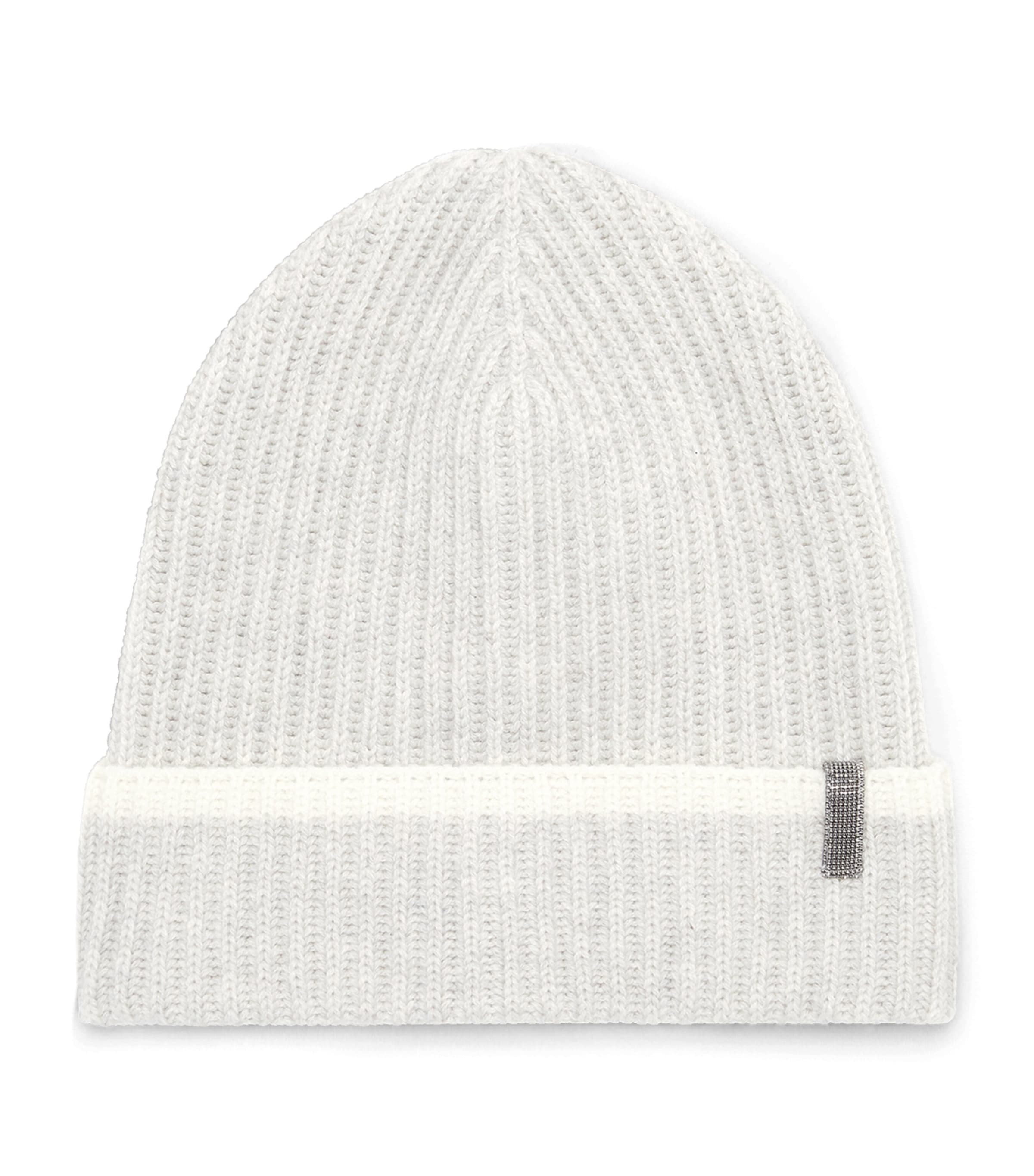 White Cashmere English Rib Knit Beanie