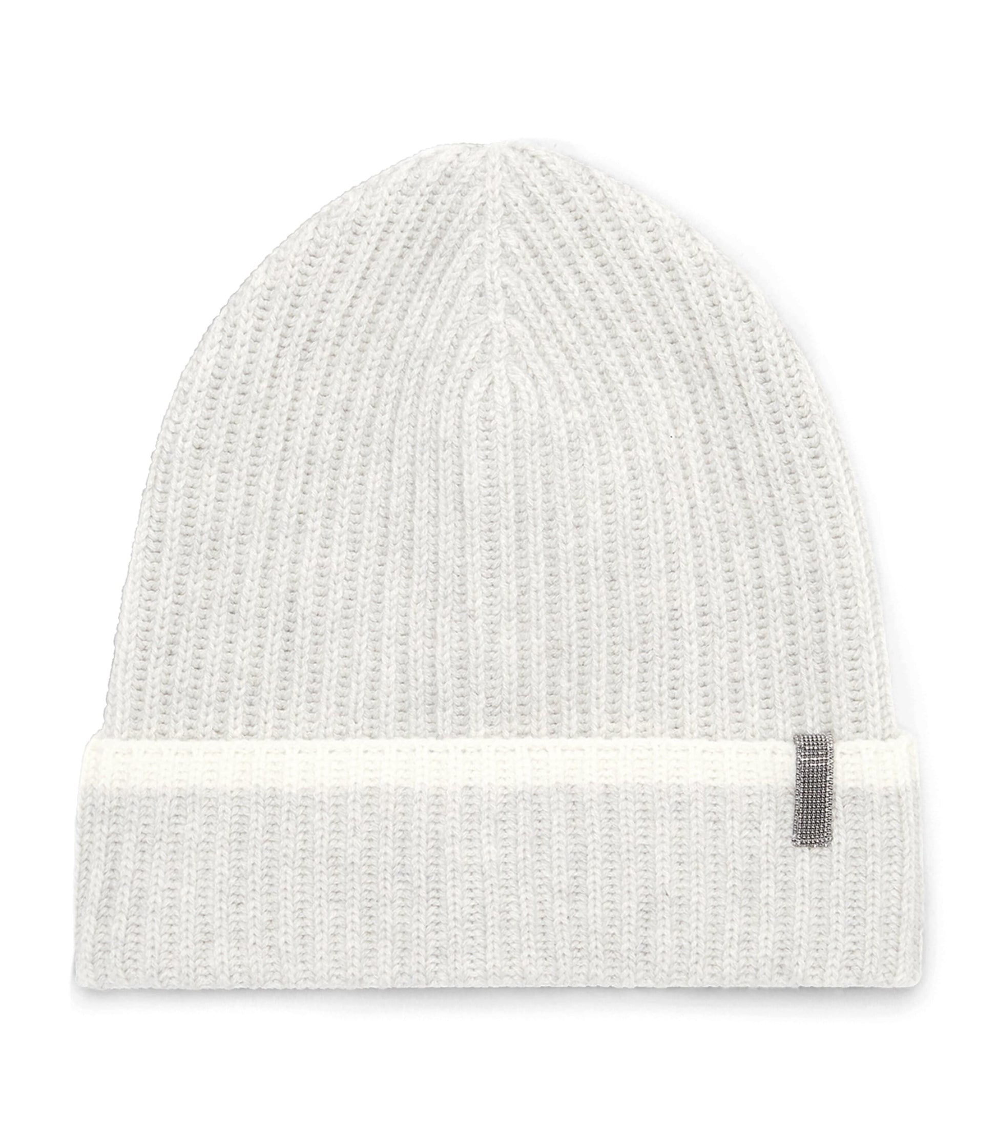 White Cashmere English Rib Knit Beanie