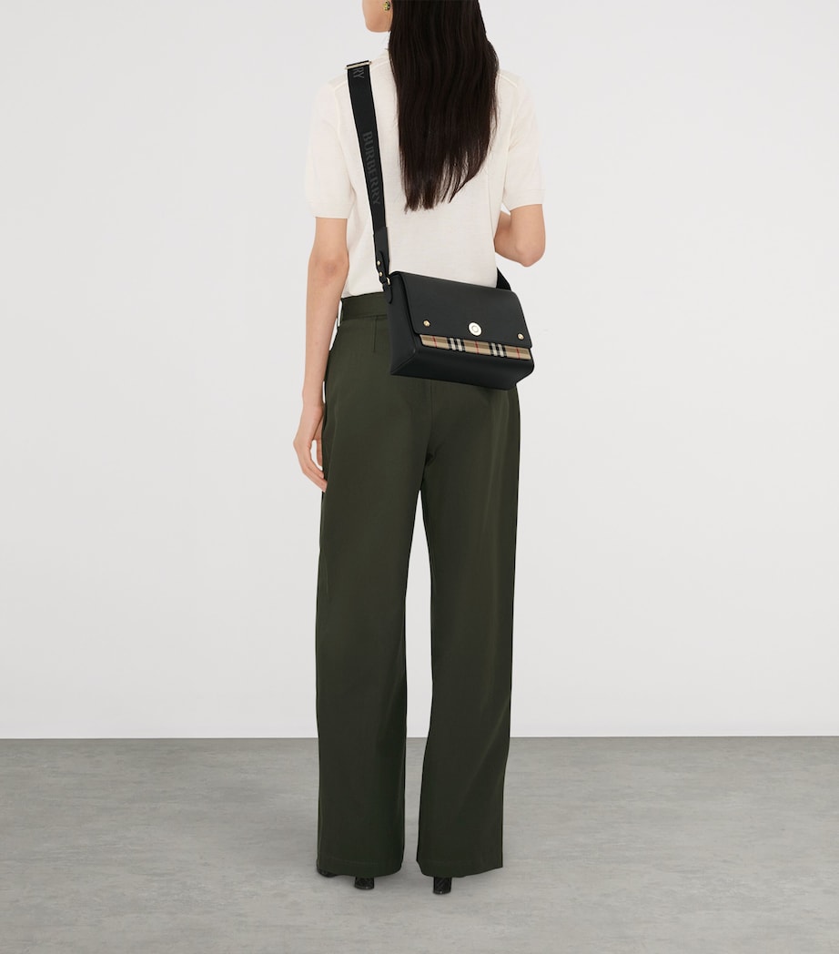 Burberry Black Leather Check-Lined Cross-Body Bag