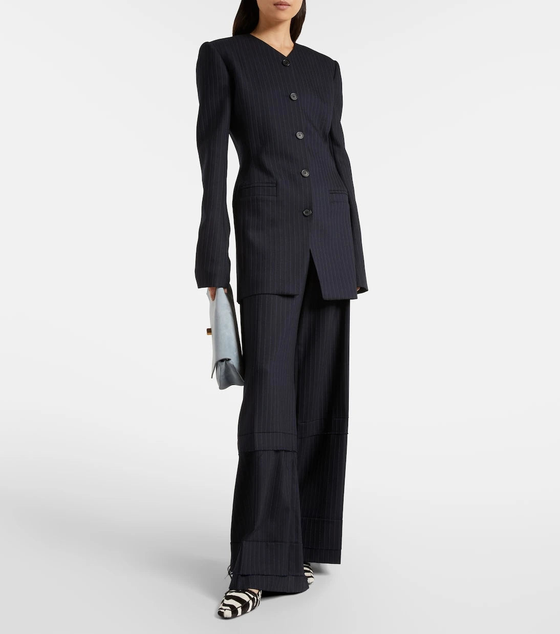 Khaite - Linden pinstripe high-rise wide-leg pants
