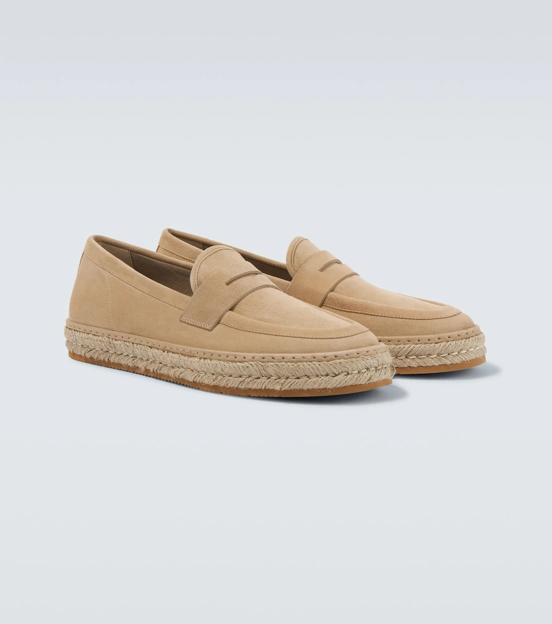 Giorgio Armani - Jute-trimmed suede penny loafers