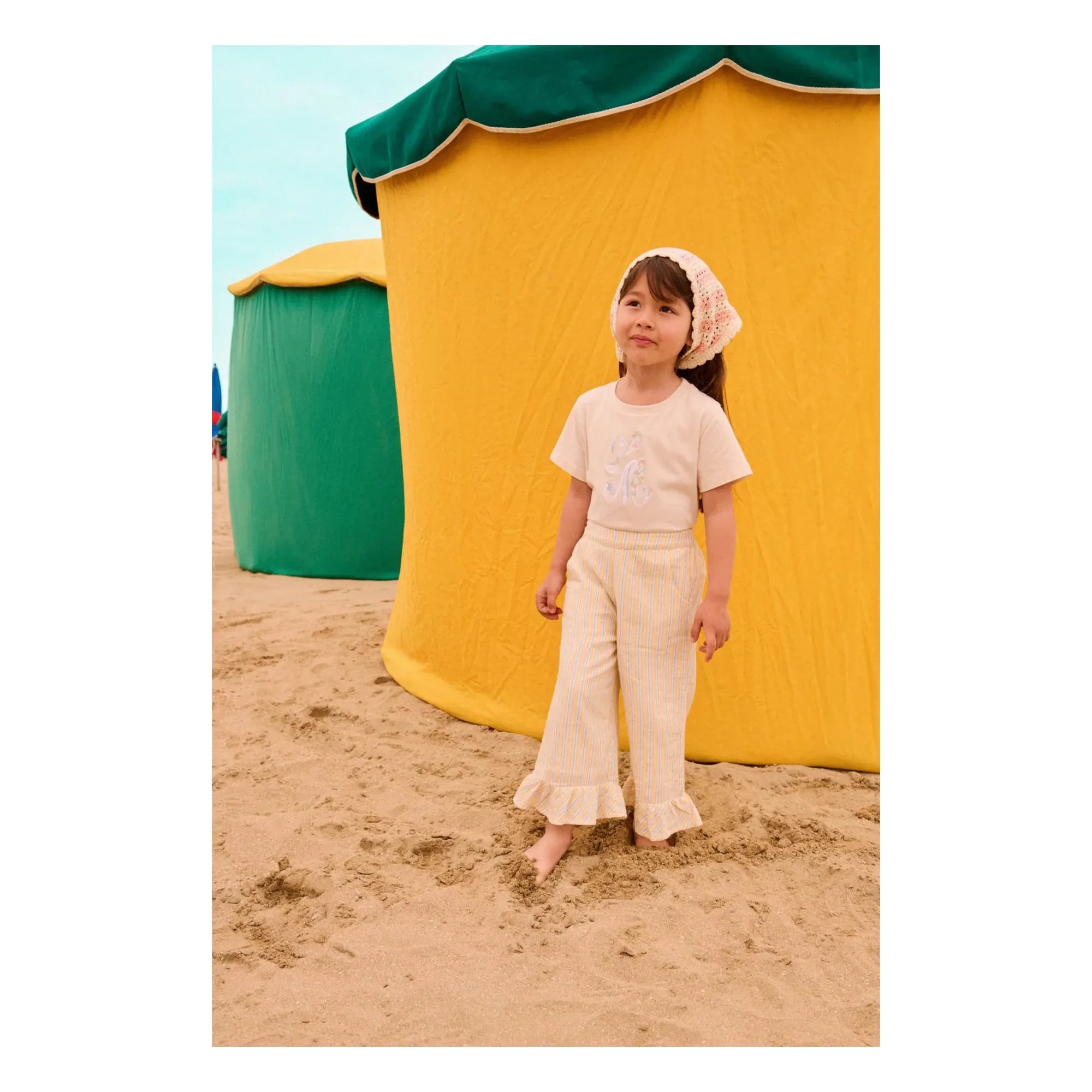 Louise Misha - Loukie Striped Organic Cotton Ruffle Pants | Yellow