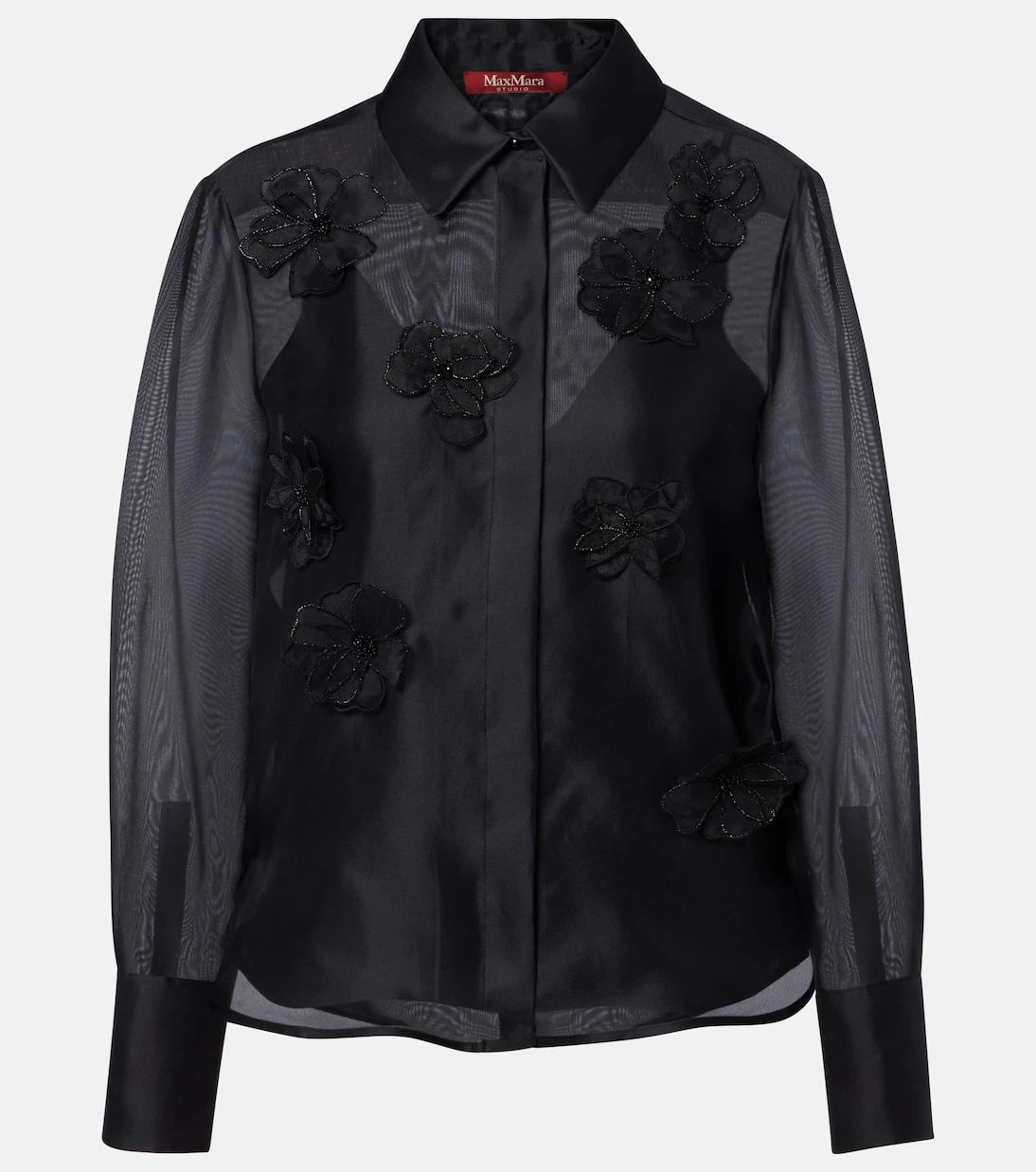 Max Mara - Agi embellished floral-appliqué silk blouse