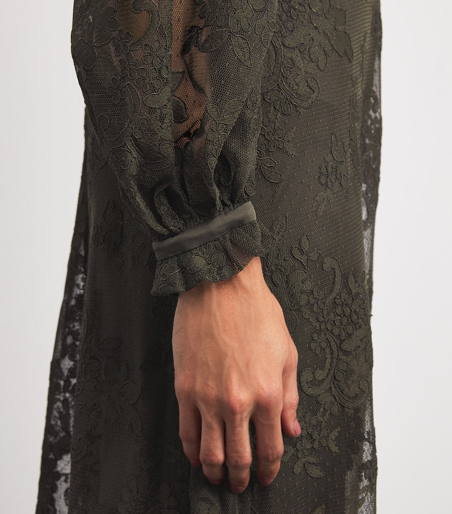 Lace-Silk Memento Maxi Dress OLIVE