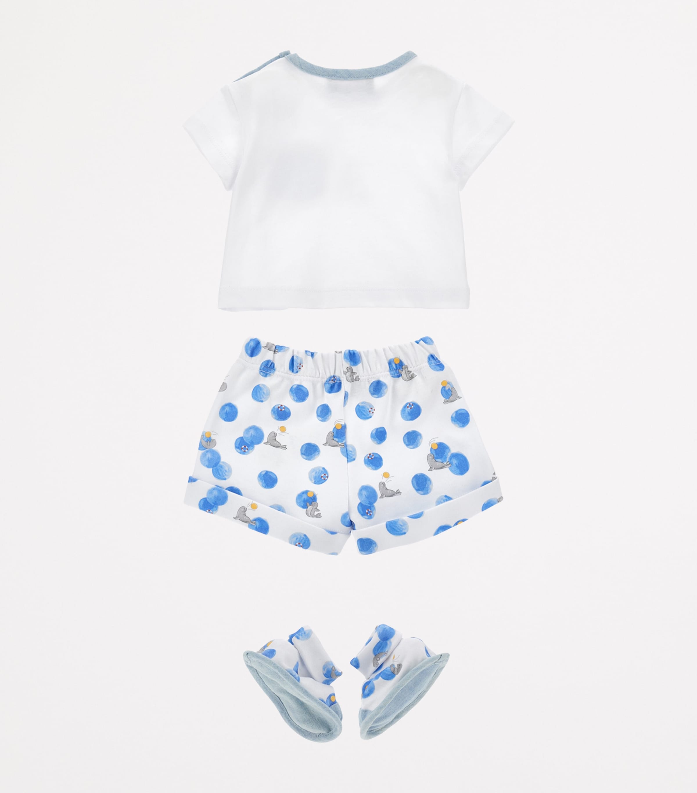 Monnalisa Cotton Seal Print T-Shirt and Shorts Set (1-9 Months)