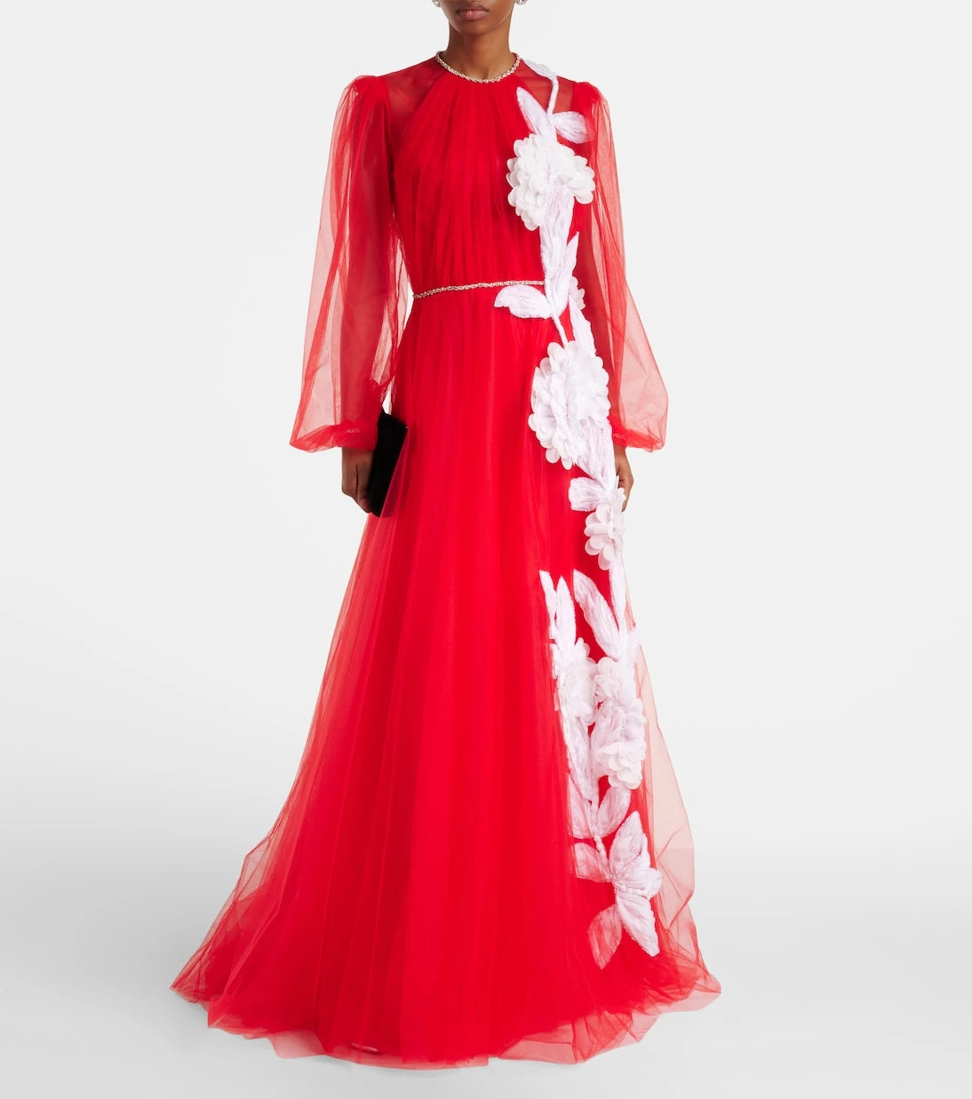 Costarellos - Floral appliqué tulle gown