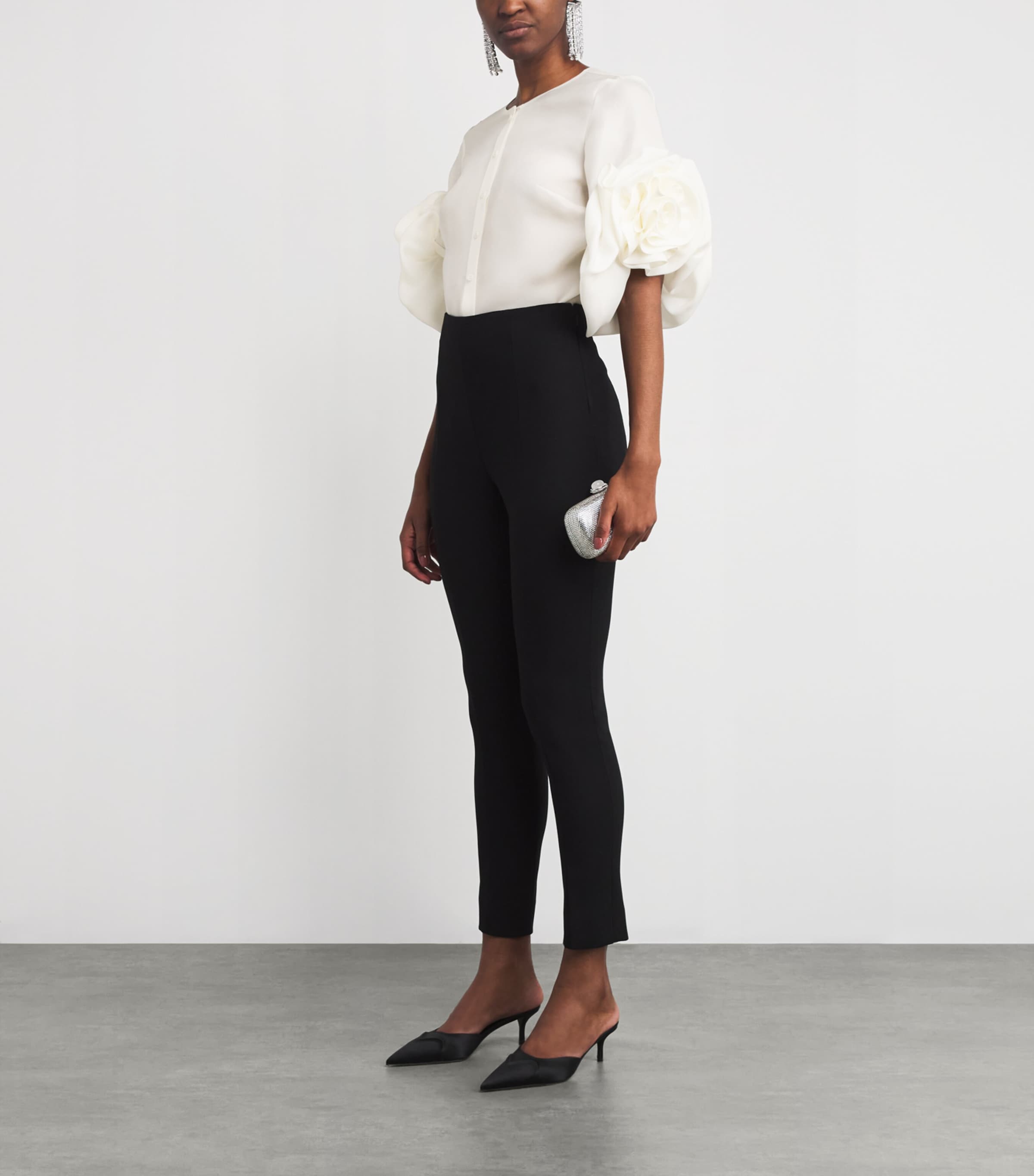 White Silk Gazar Rosette Blouse