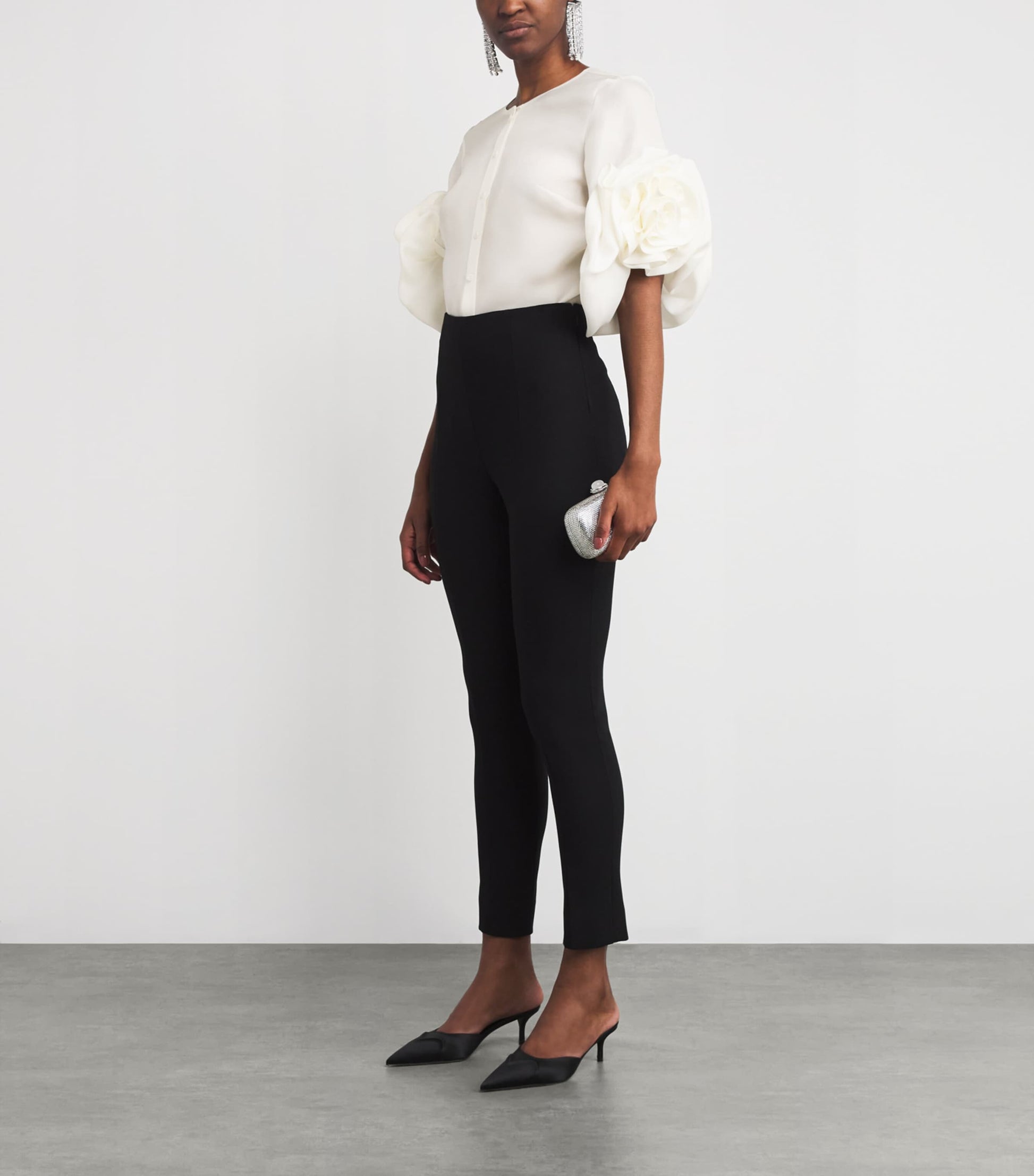 White Silk Gazar Rosette Blouse