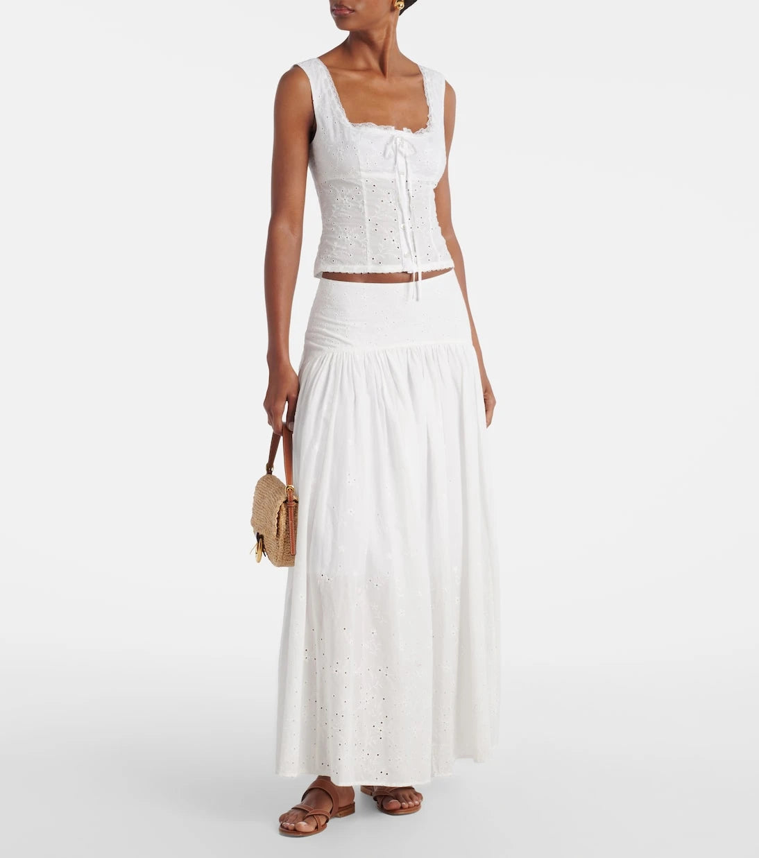 Staud - Procida pleated cotton maxi skirt