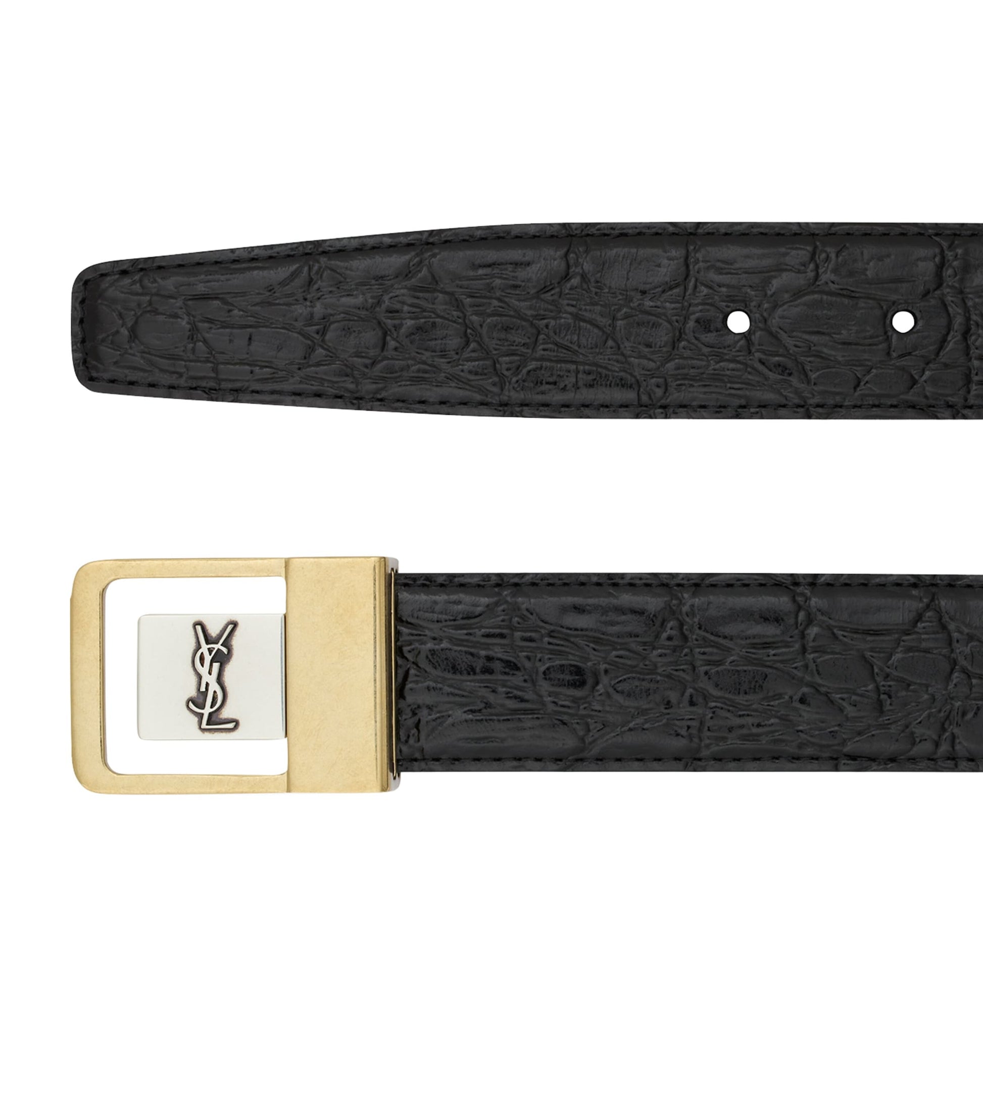 Saint Laurent Black Croc-Embossed Leather Buckle Belt