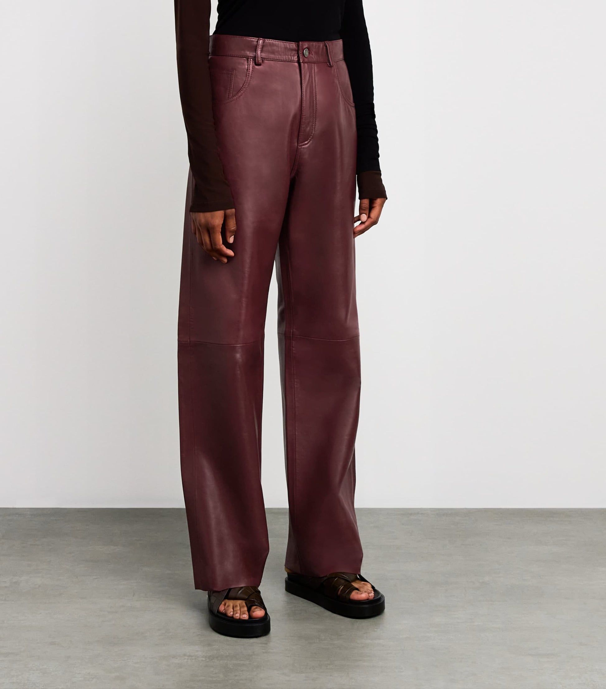 Leather Bonnie Straight Trousers CHERRY