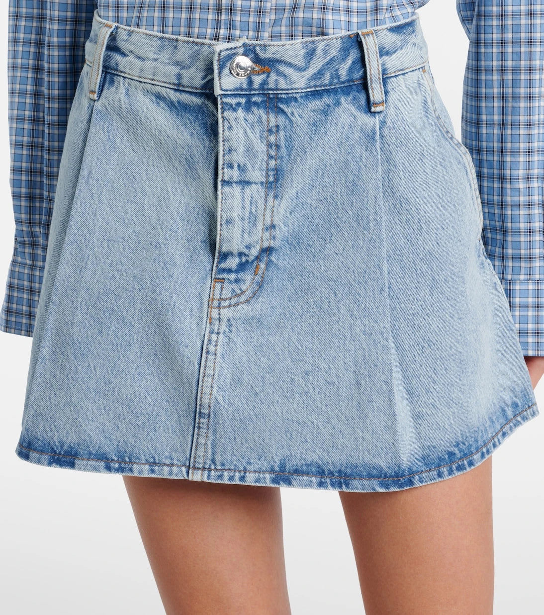 Çerçeve - Pili detaylı denim mini etek