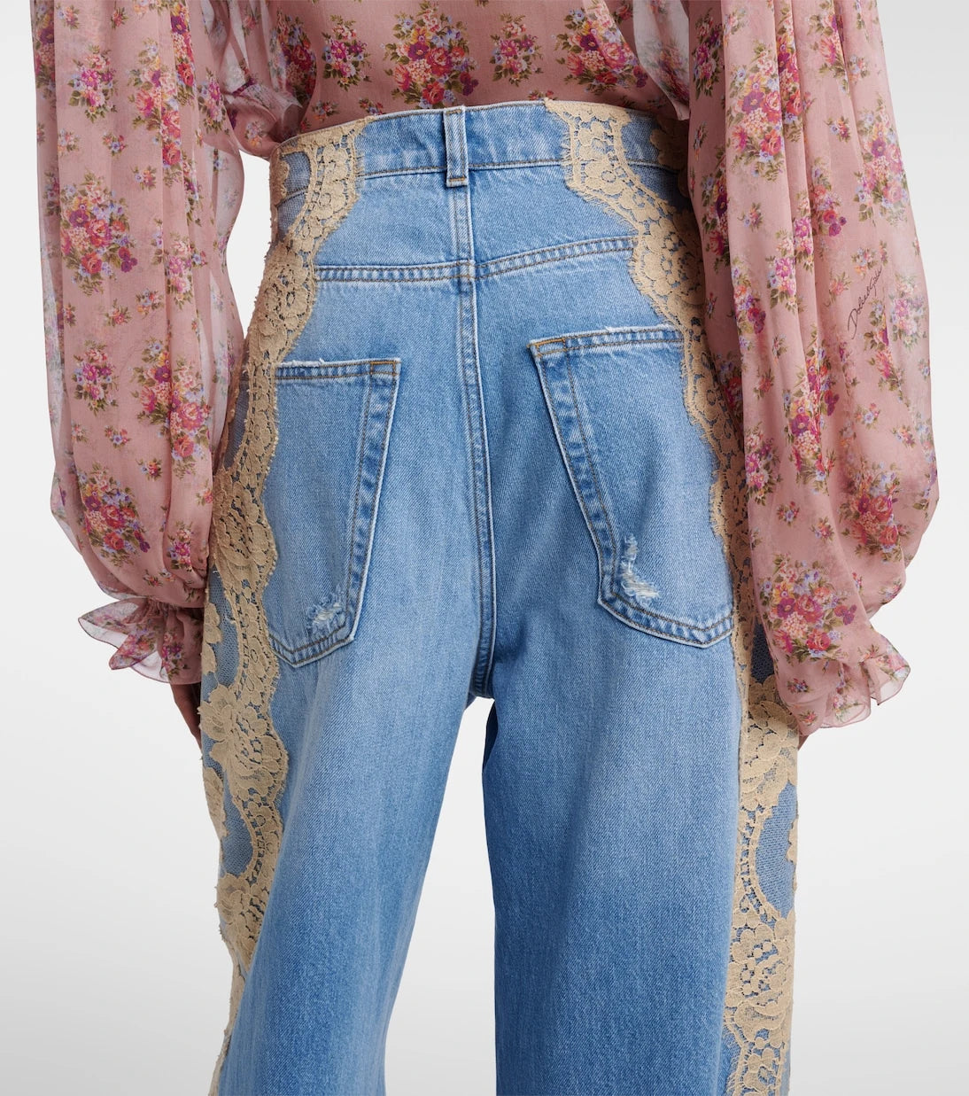 Dolce&Gabbana - Lace-trimmed wide-leg jeans