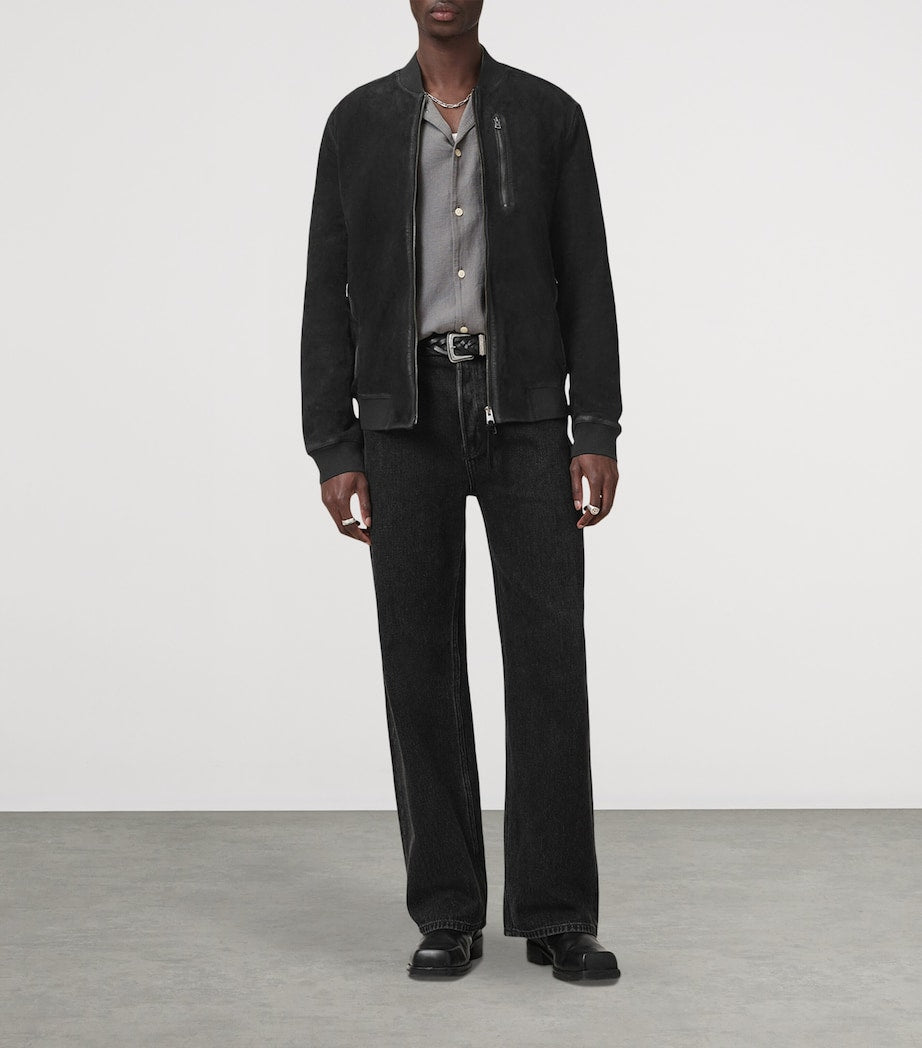 AllSaints Black Suede Kemble Bomber Jacket