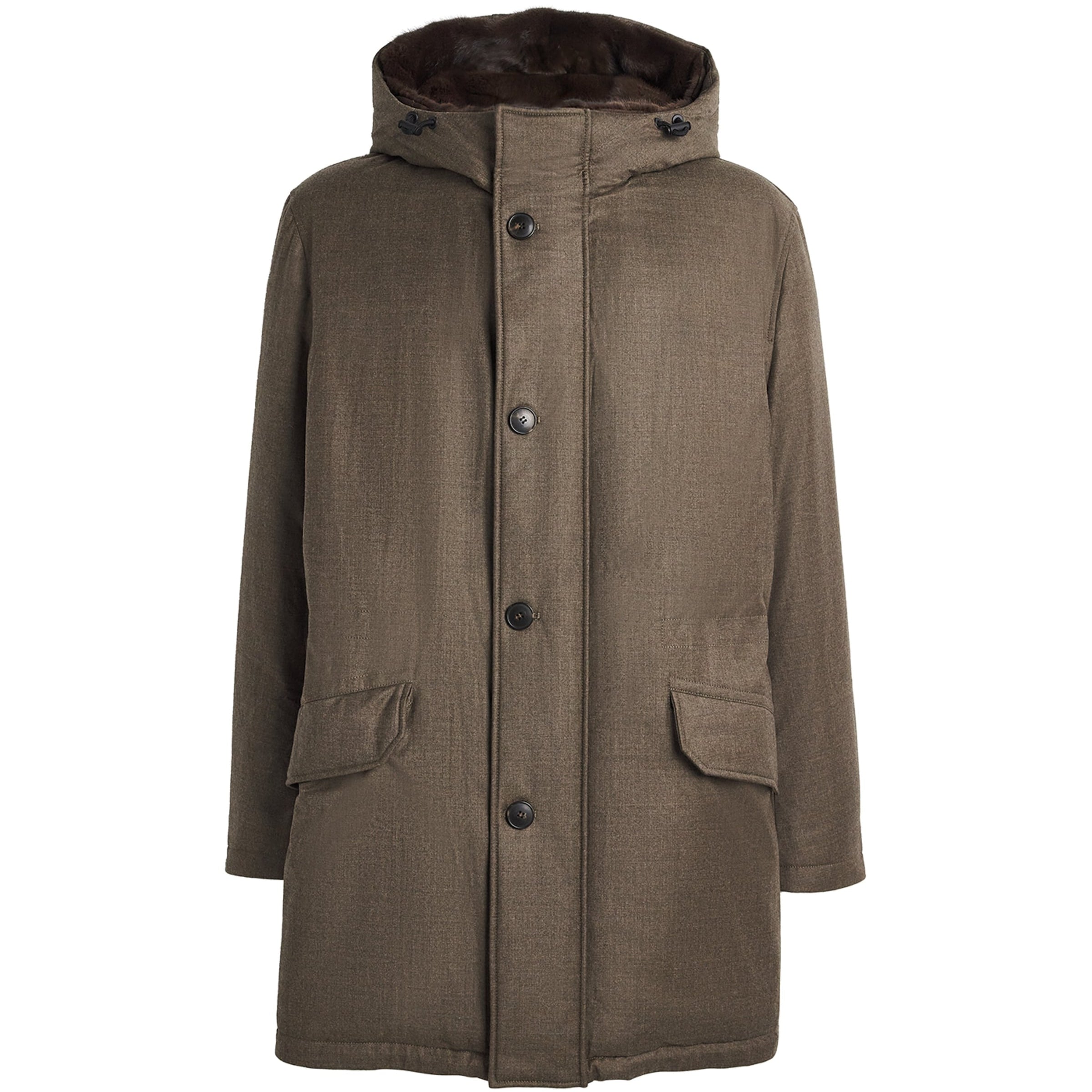 Yves Salomon Brown Wool-Silk Down Mink-Trim Parka