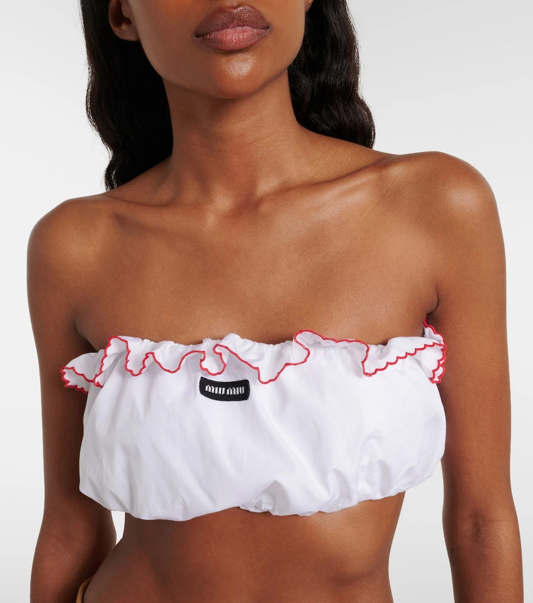 Miu Miu - Scalloped cotton poplin bandeau top