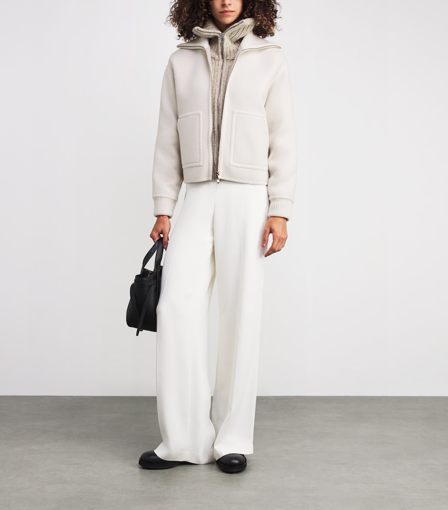 Agnona White Cashmere Bomber Jacket