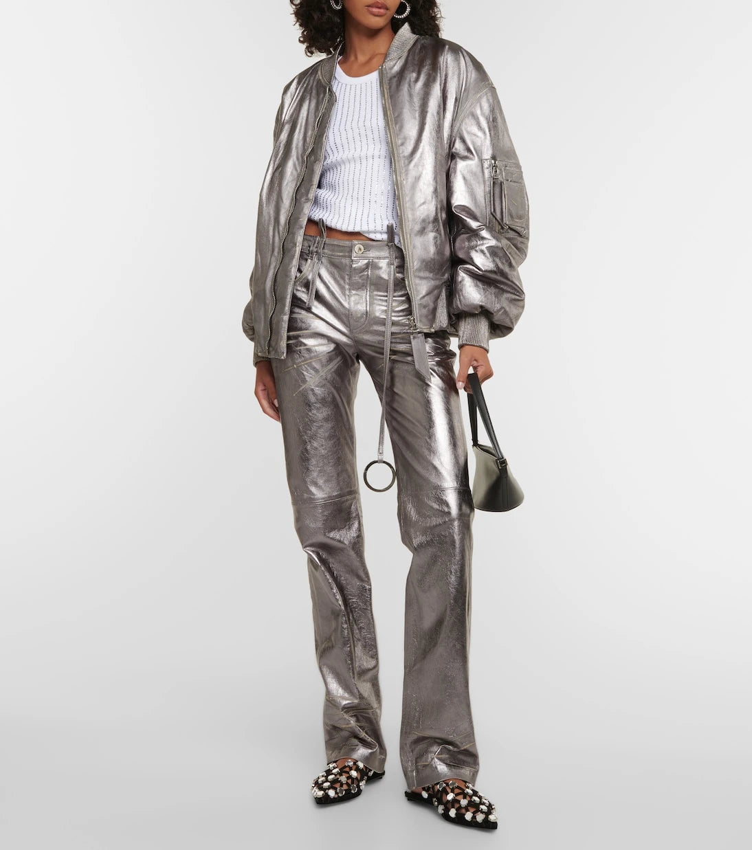 The Attico - Metallic leather bomber jacket