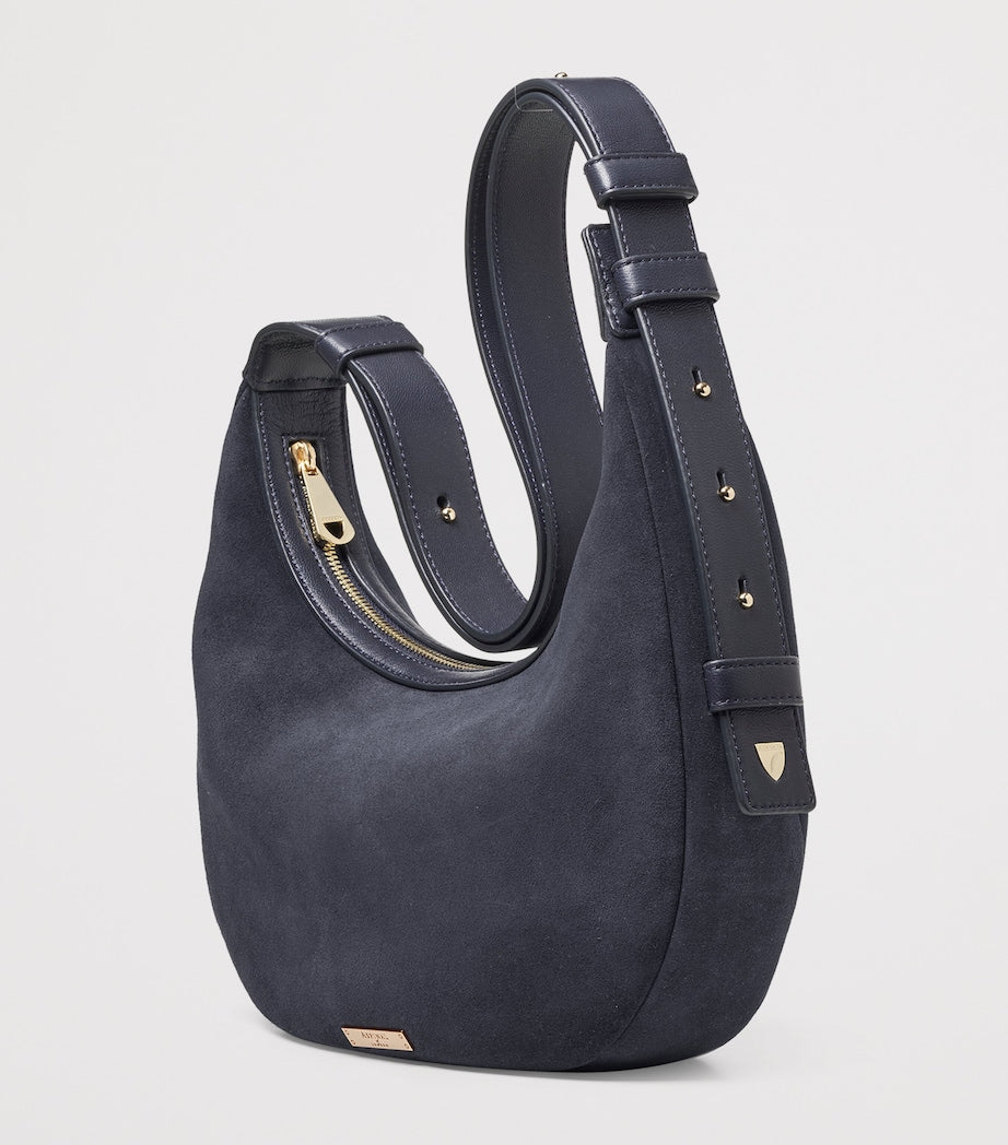 Small Suede Hudson Crescent Shoulder Bag