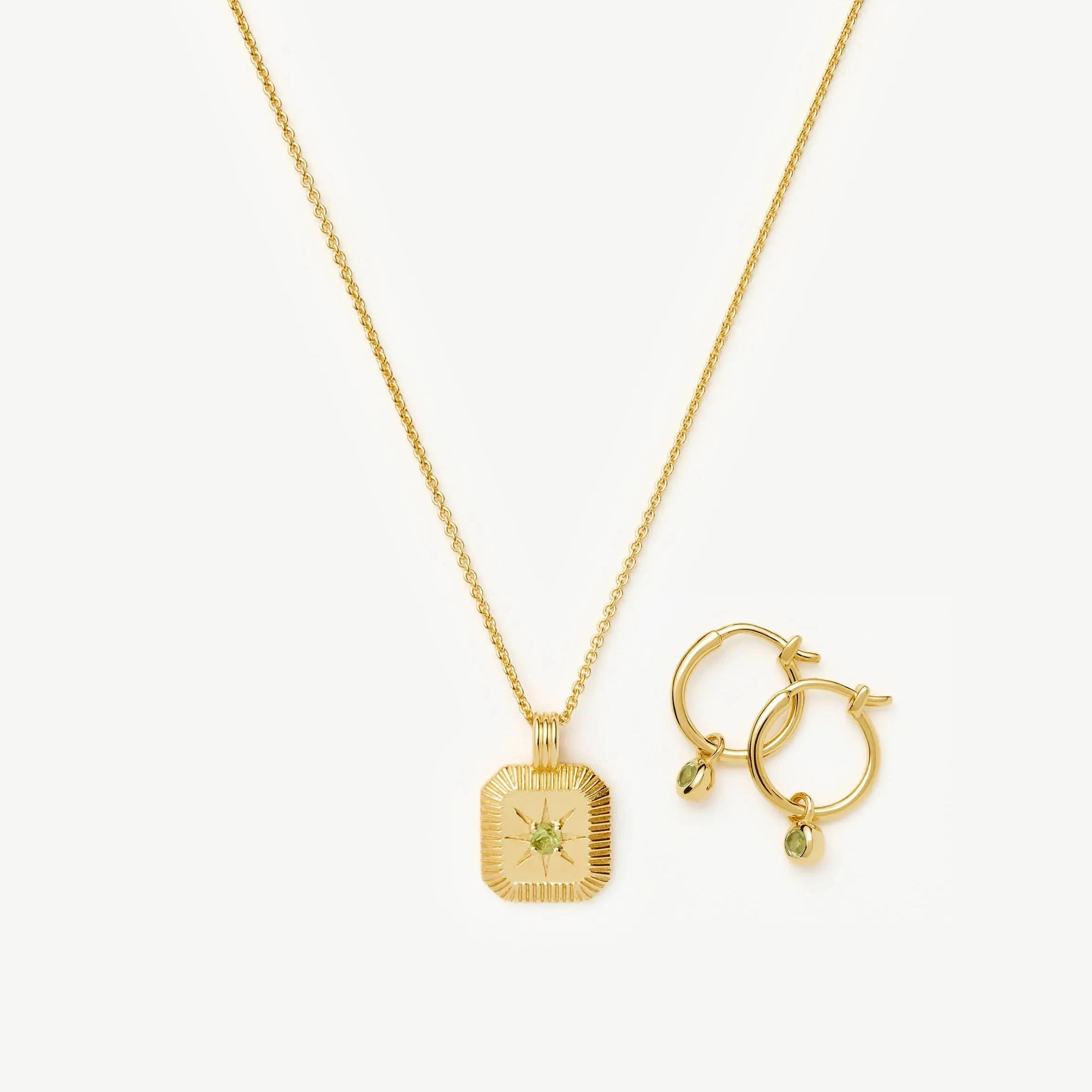 August Birthstone Necklace & Charm Earrings Set | 18ct Gold Vermeil/Peridot Necklaces Missoma 