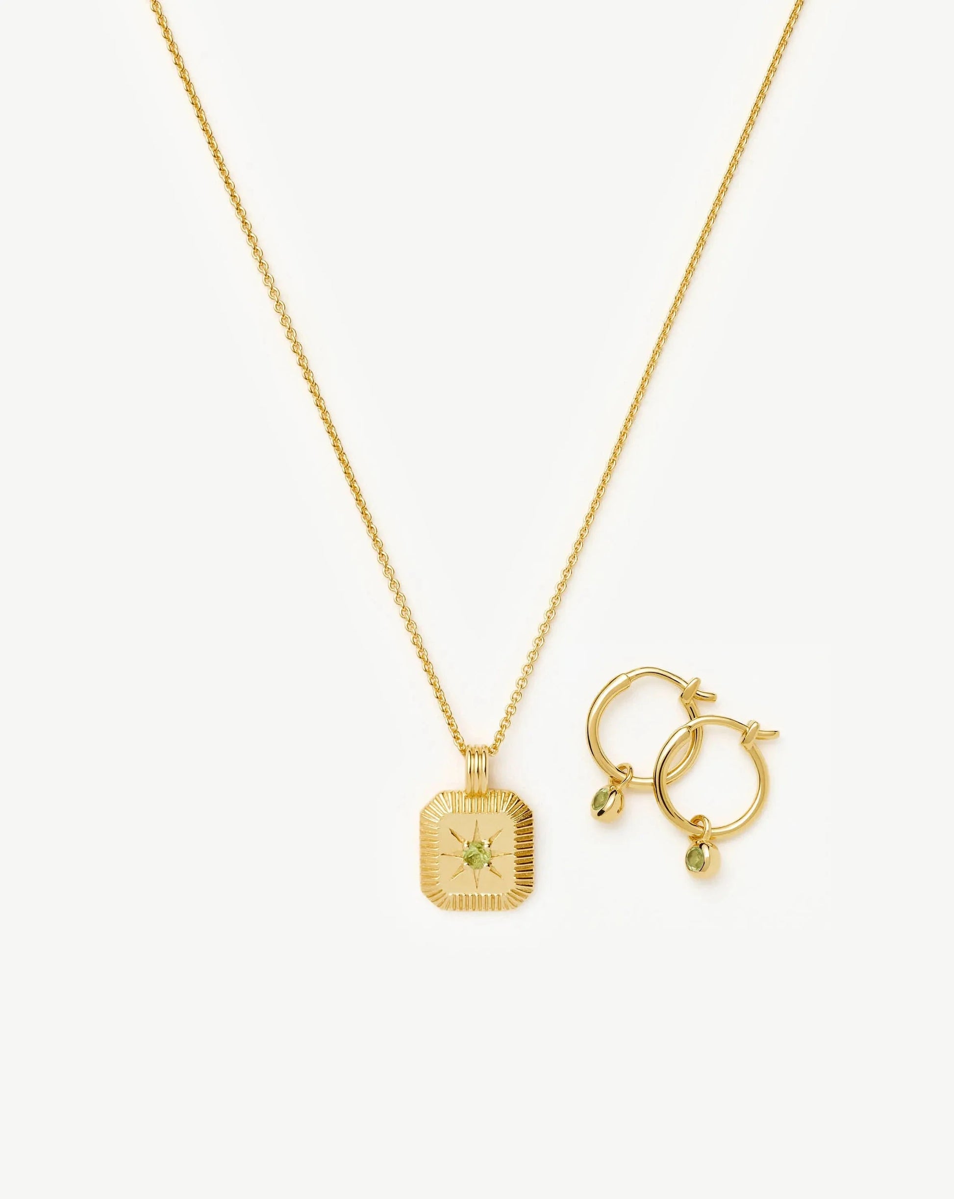 August Birthstone Necklace & Charm Earrings Set | 18ct Gold Vermeil/Peridot Necklaces Missoma 