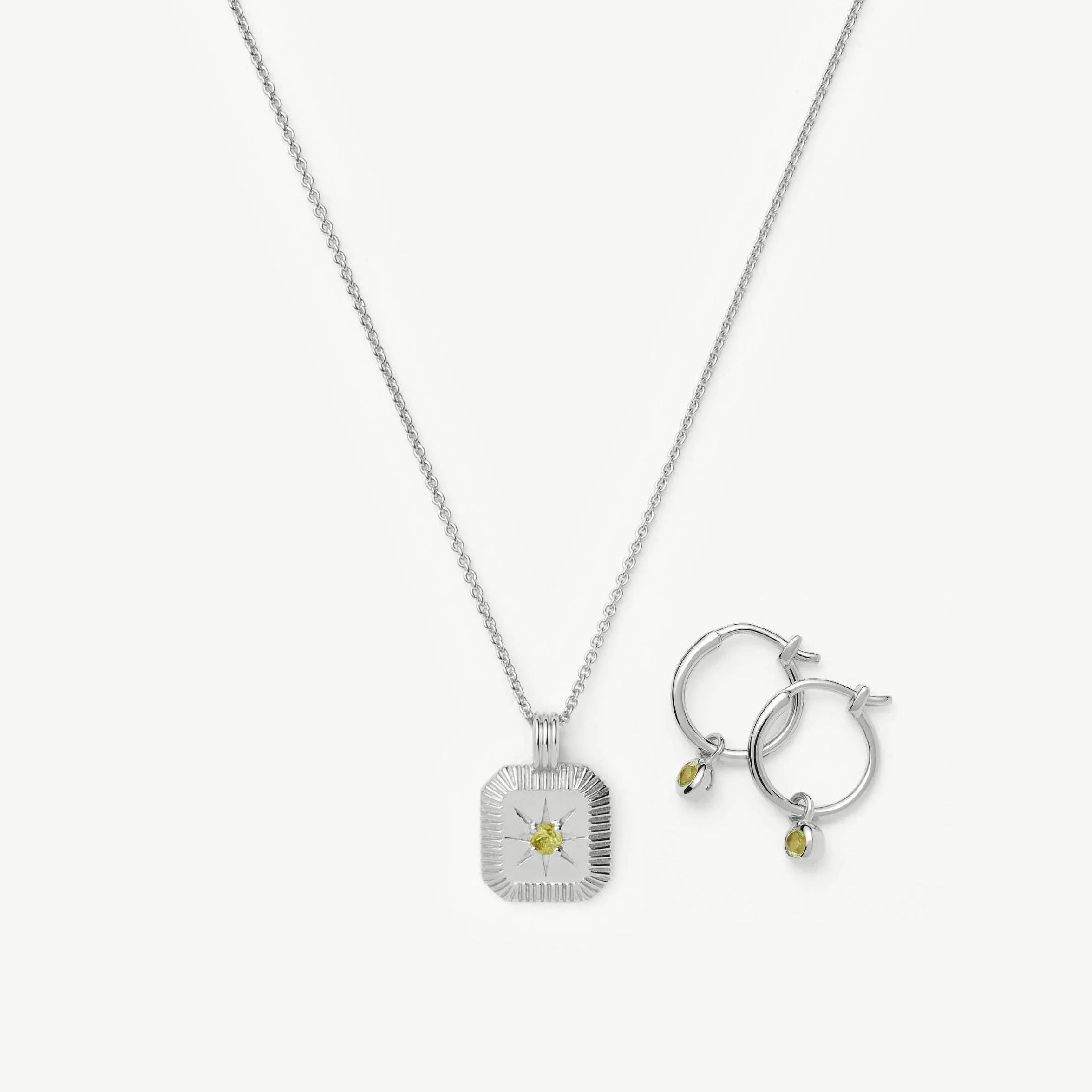 August Birthstone Necklace & Charm Earrings Set | Sterling Silver/Peridot Necklaces Missoma 