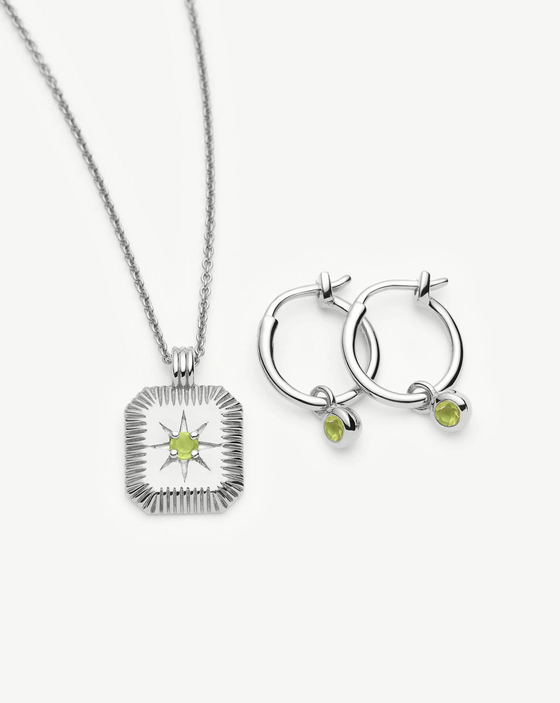 August Birthstone Necklace & Charm Earrings Set | Sterling Silver/Peridot Necklaces Missoma 