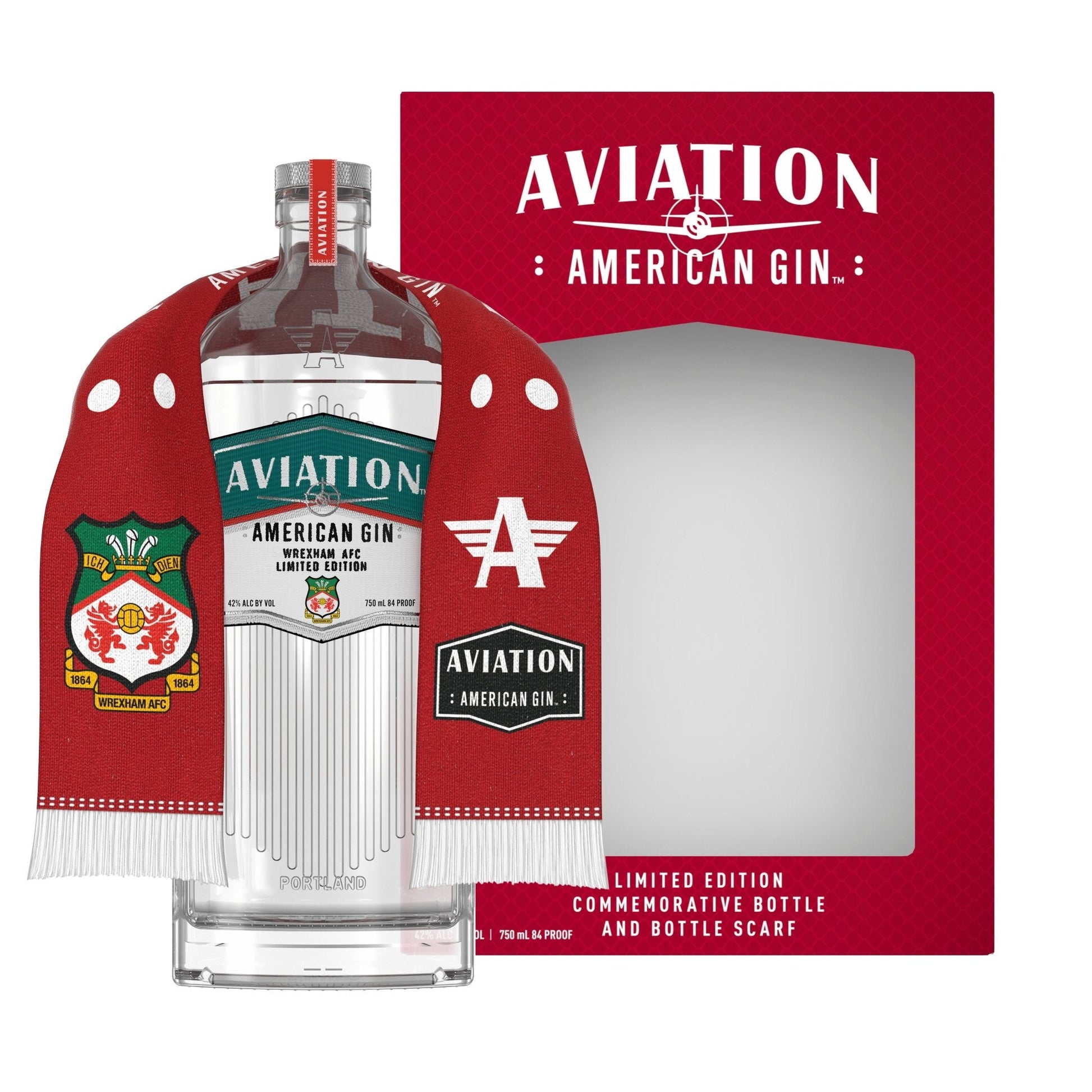 Aviation X Wrexham AFC American Gin Gift Set With Wrexham AFC Scarf (750mL)
