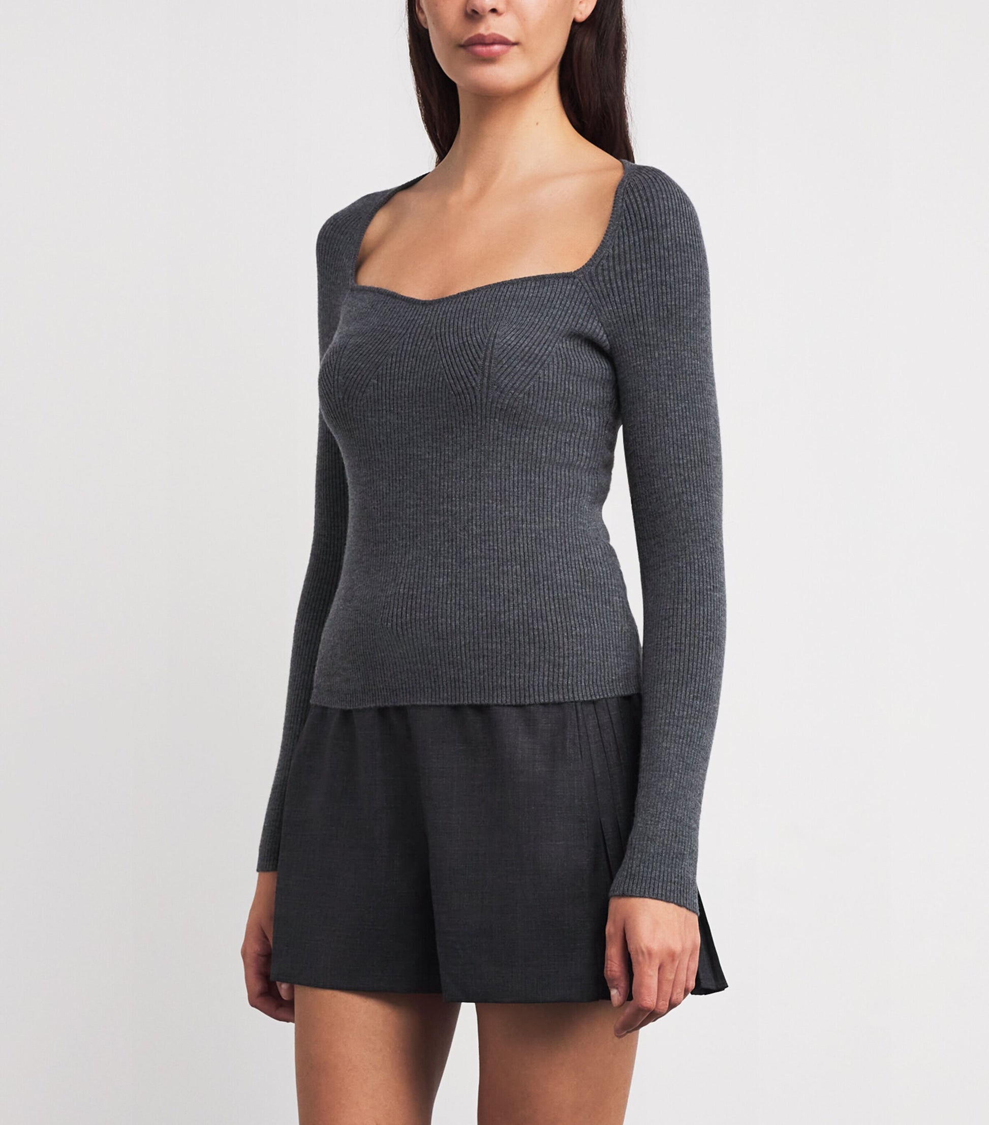 Maje Black Wool-Blend Ribbed Top