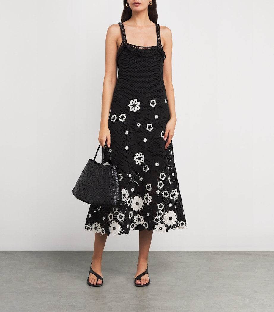 Maje Cotton Crochet Midi Dress