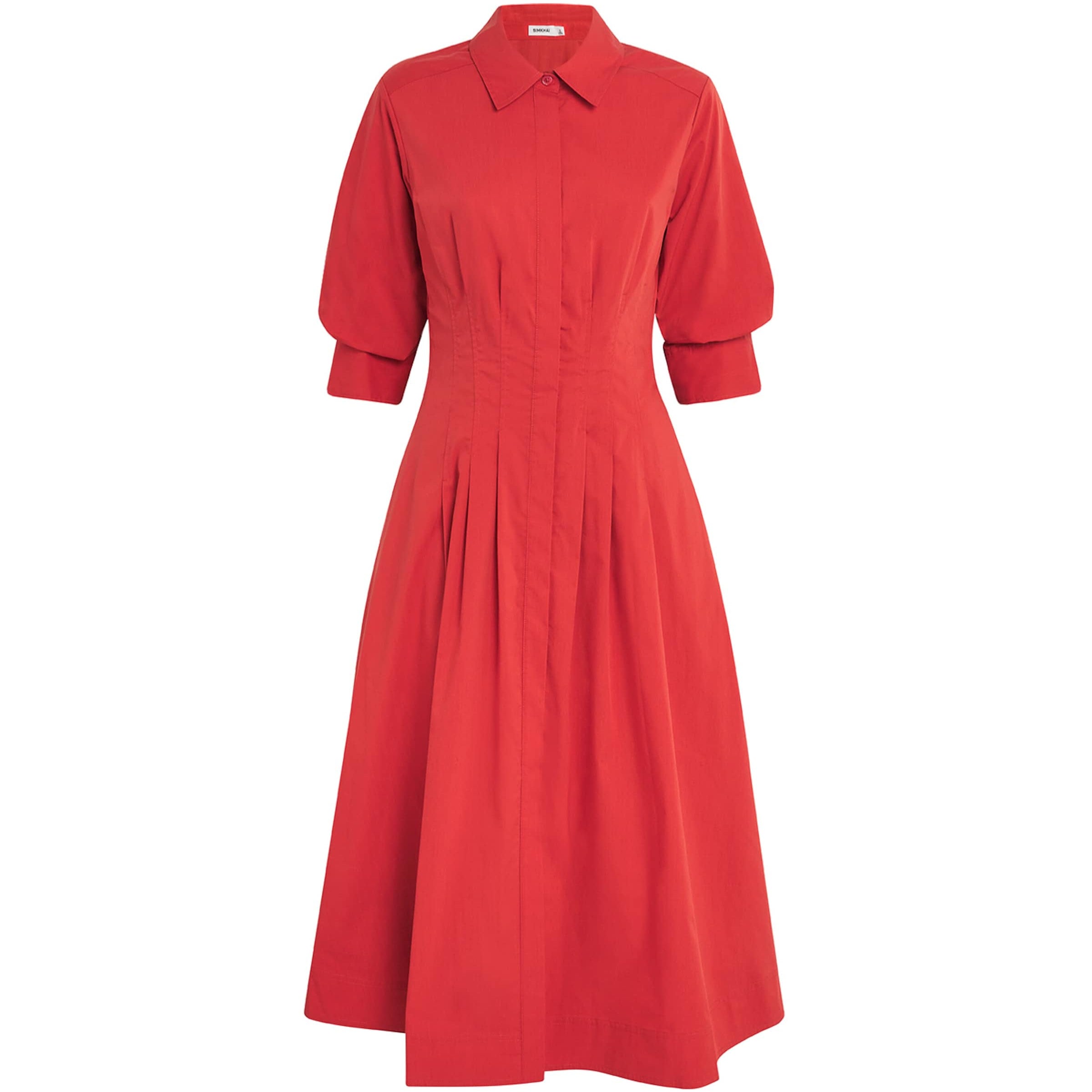 Simkhai Red Cotton-Blend Pintuck Jazz Midi Dress