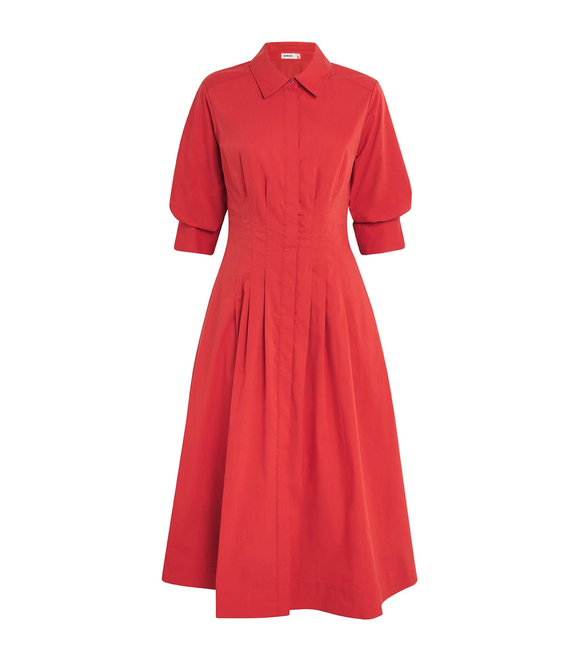 Simkhai Red Cotton-Blend Pintuck Jazz Midi Dress