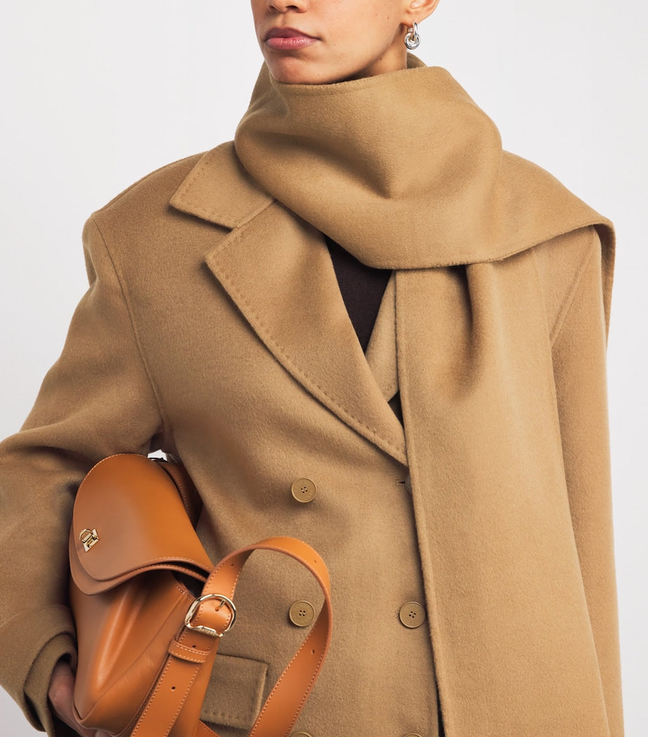 Sandro Paris Beige Wool Scarf-Detail Coat