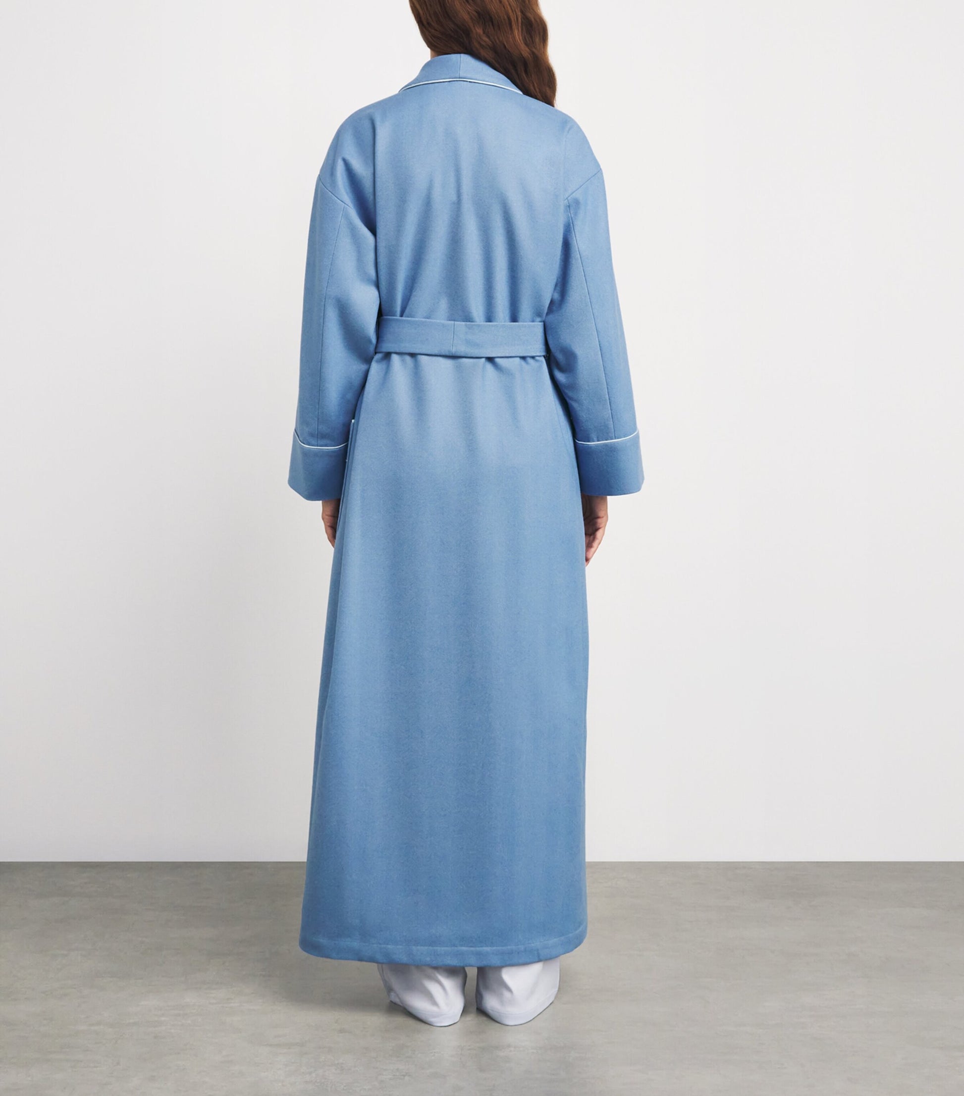 Blue Merino Wool Herringbone Dressing Gown