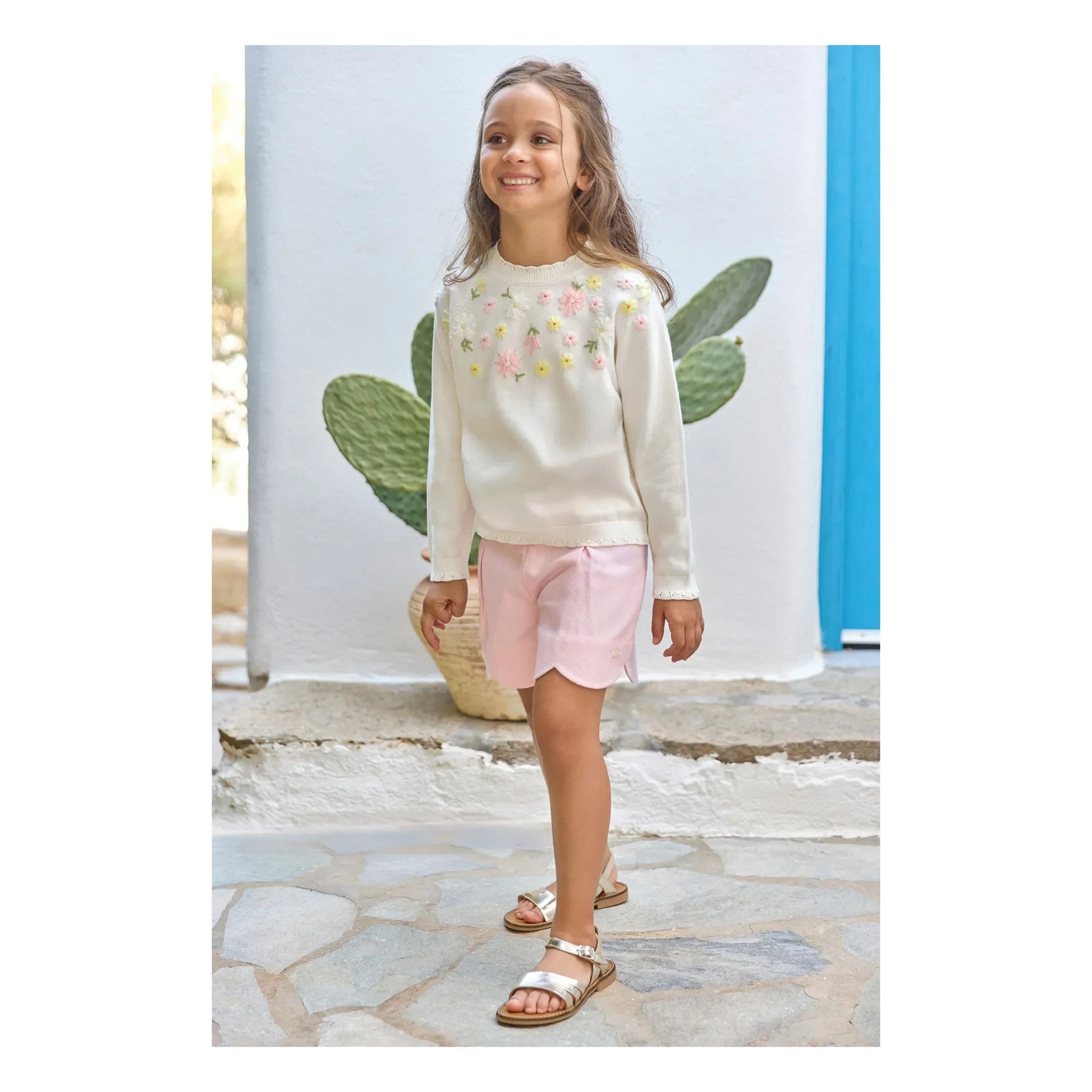 Tartine et Chocolat - Flower Embroidered Sweater | Ecru