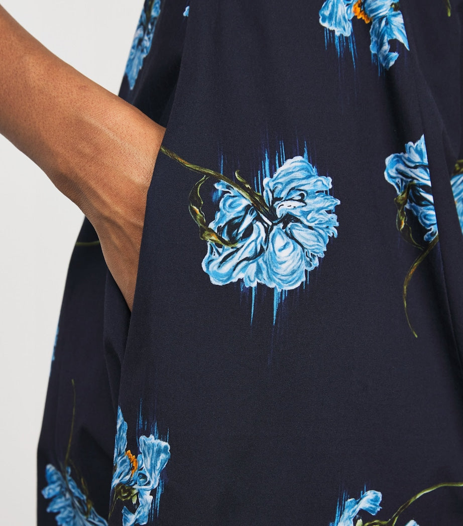 Emilia Wickstead Navy Cotton Floral Rubie Midi Dress