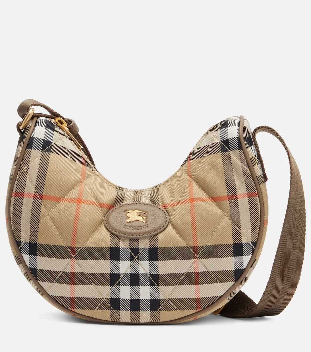 Burberry - حقيبة كروس بودي بحزام بشكل حدوة الحصان ونقشة مربعات صغيرة