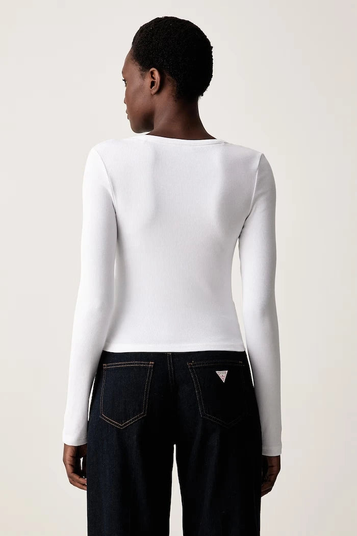 Guess Jeans uzun kollu pamuk ve elastanlı kadın bluzu